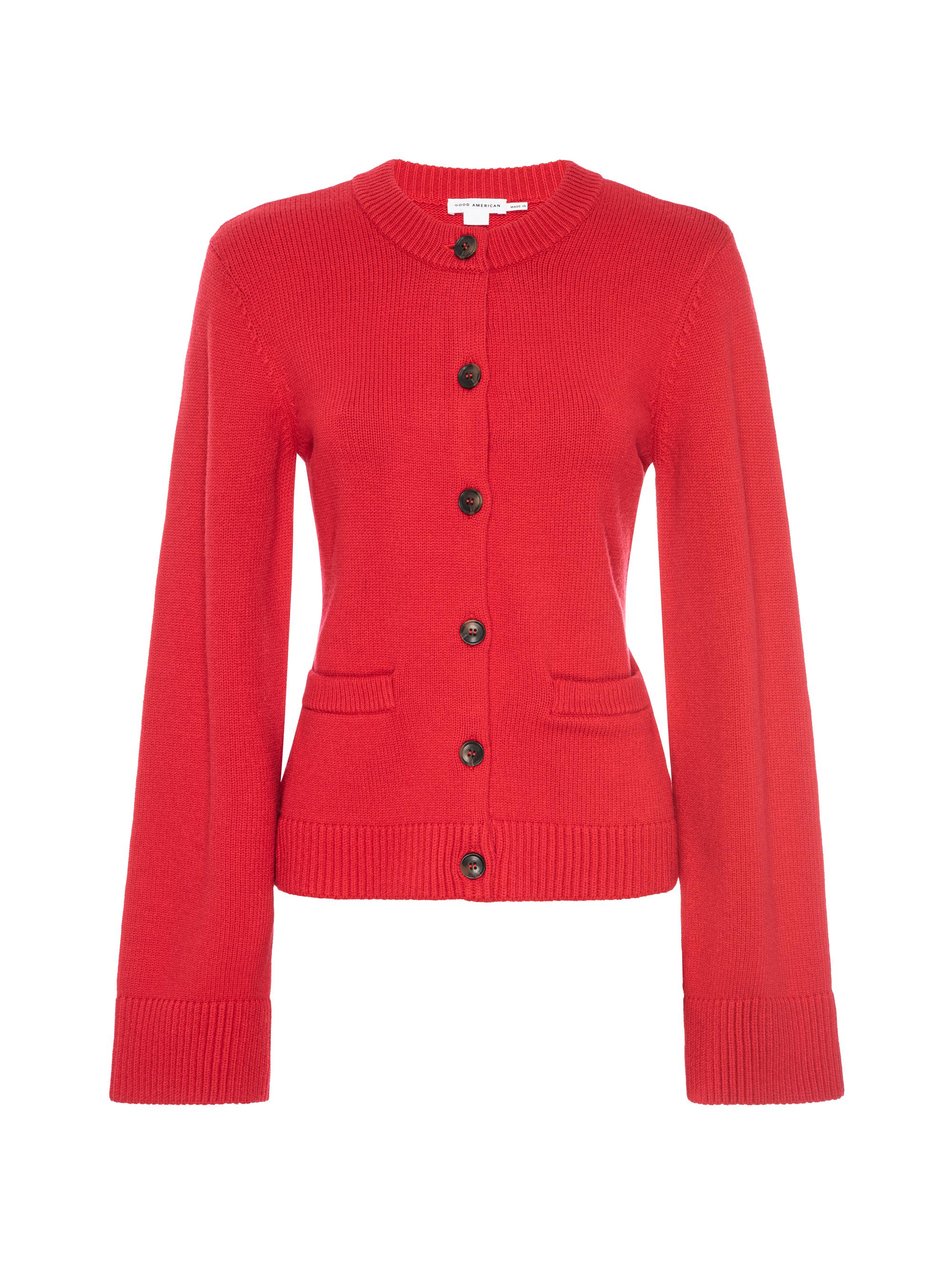 Good American Women's Slouchy Button-Front Knit Cardigan - Chili