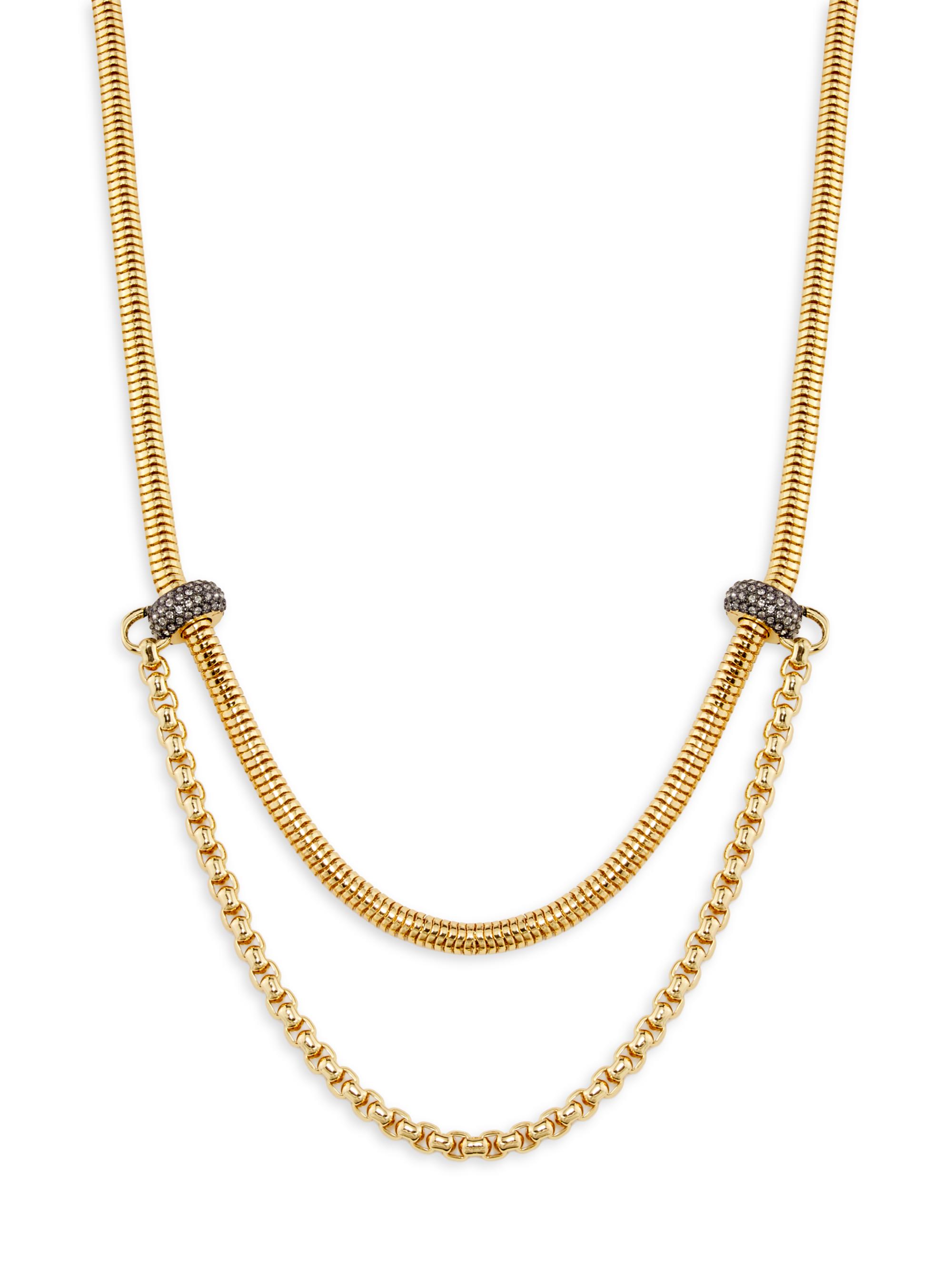 Demarson Women's Venice 12K-Gold-Plated & Glass Crystal Double Chain Necklace - Gold Gunmetal Crystal