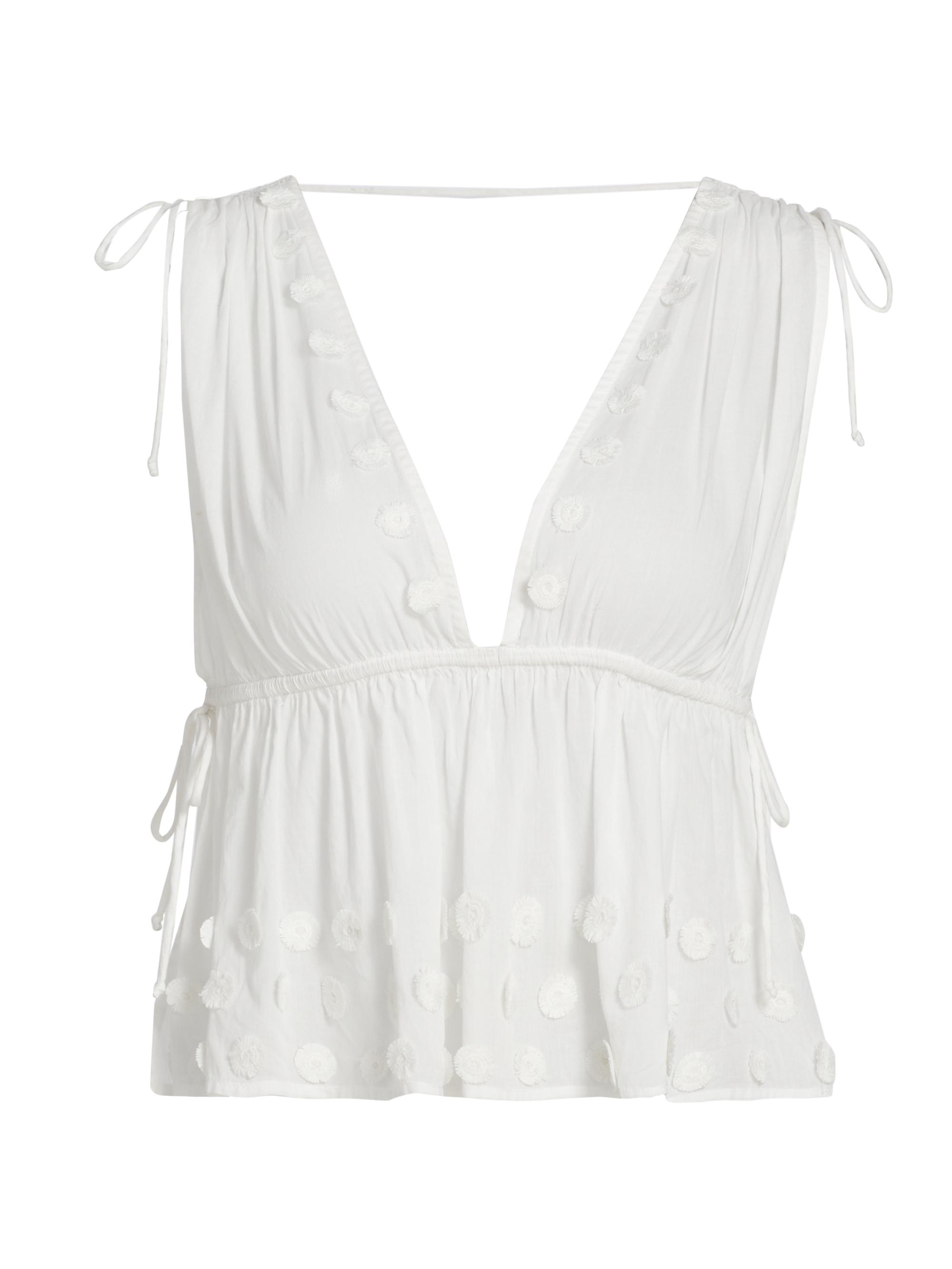 Ulla Johnson Women's Anya Plunging V-Neck Cotton Cover-Up Top - Pristine