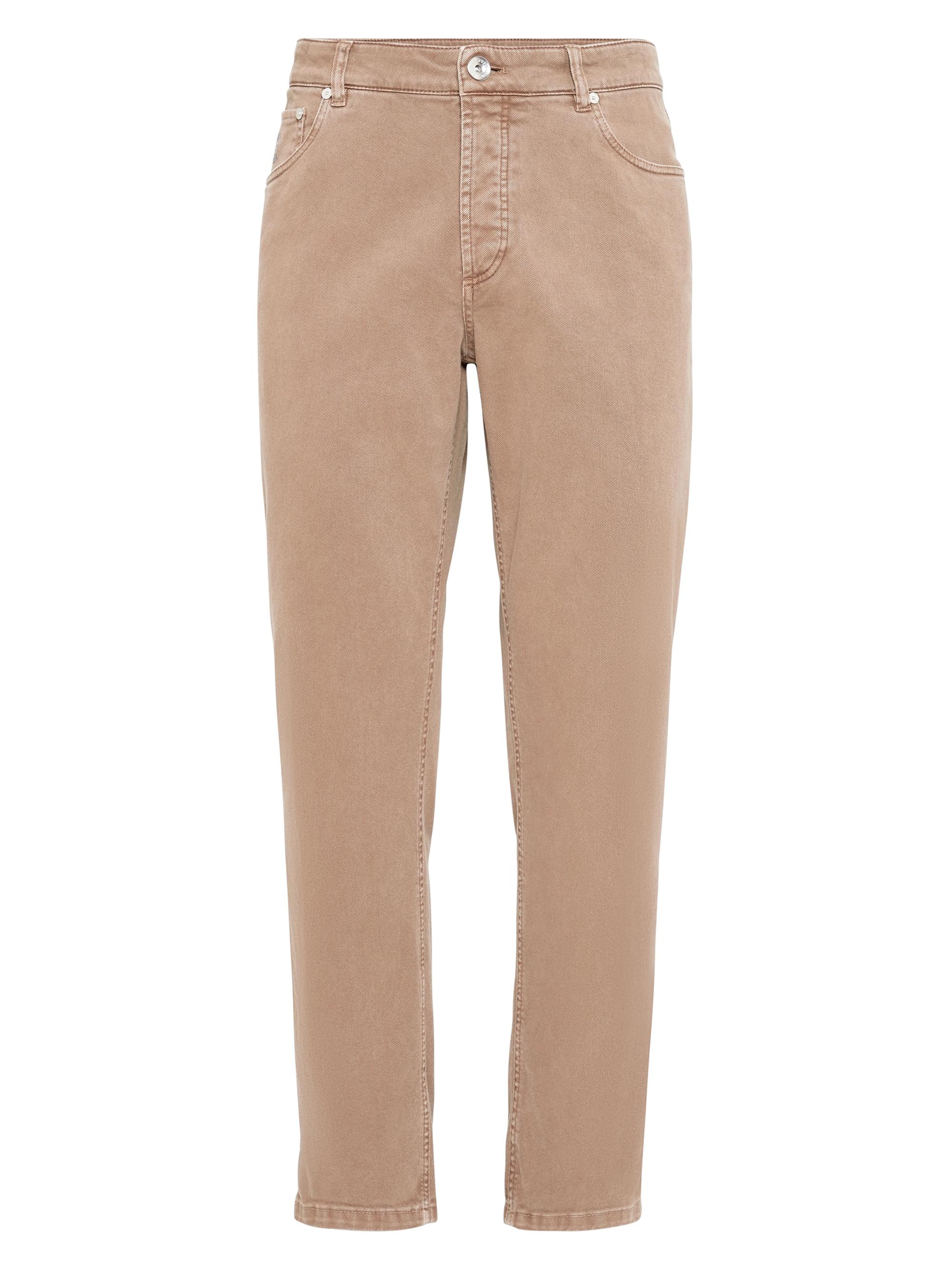 Brunello Cucinelli Men's Lightweight Denim Traditional Fit Five Pocket Jeans - Brown