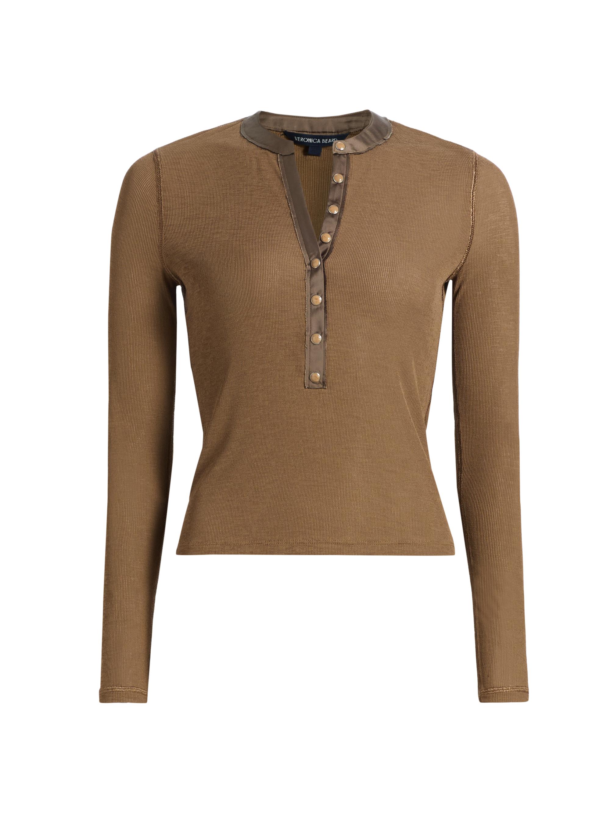 Veronica Beard Women's Drexler Rib-Knit Henley - Lichen