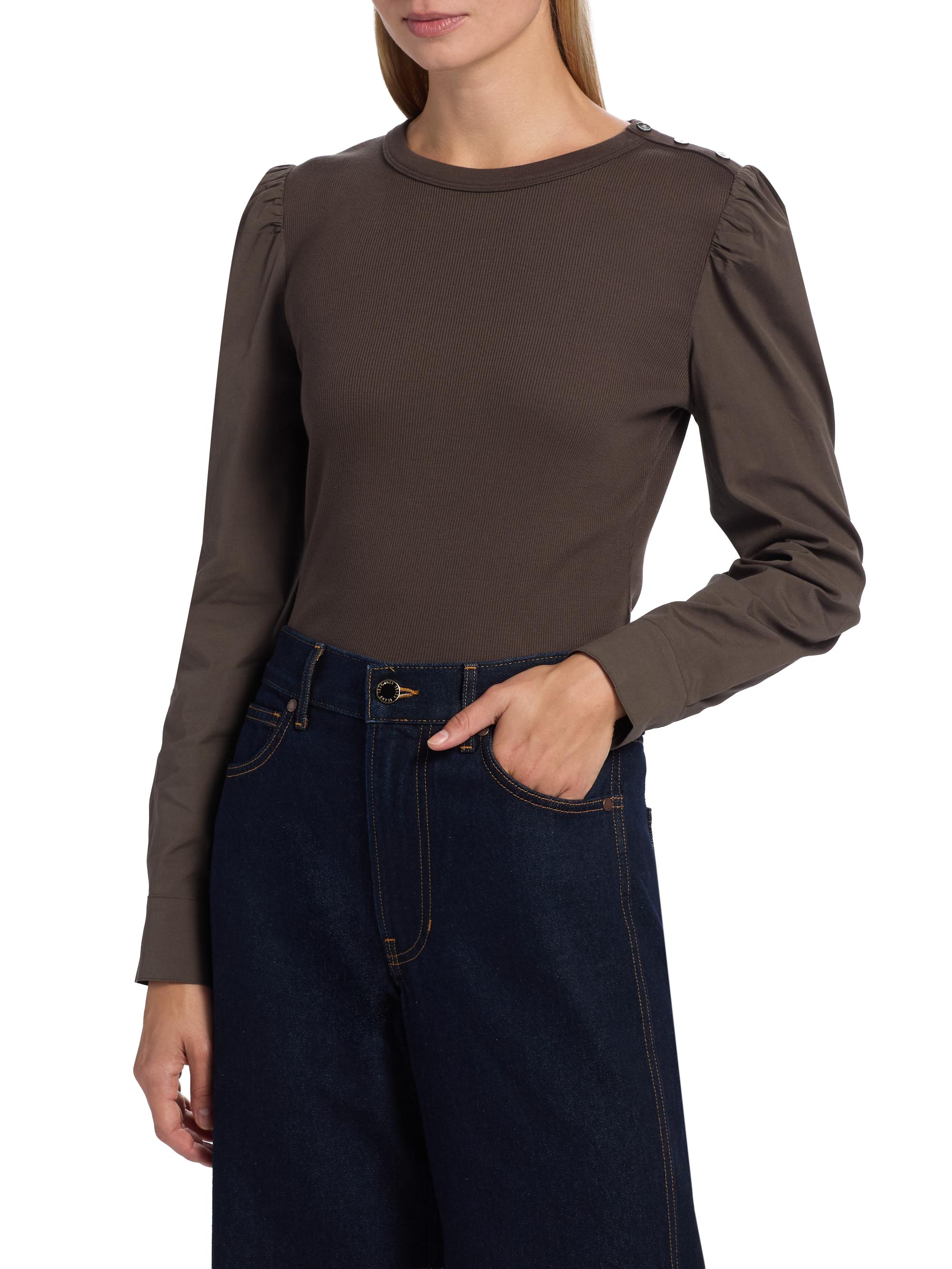 Veronica Beard Fersia Mixed-Media Long-Sleeve Top | Saks Fifth Avenue