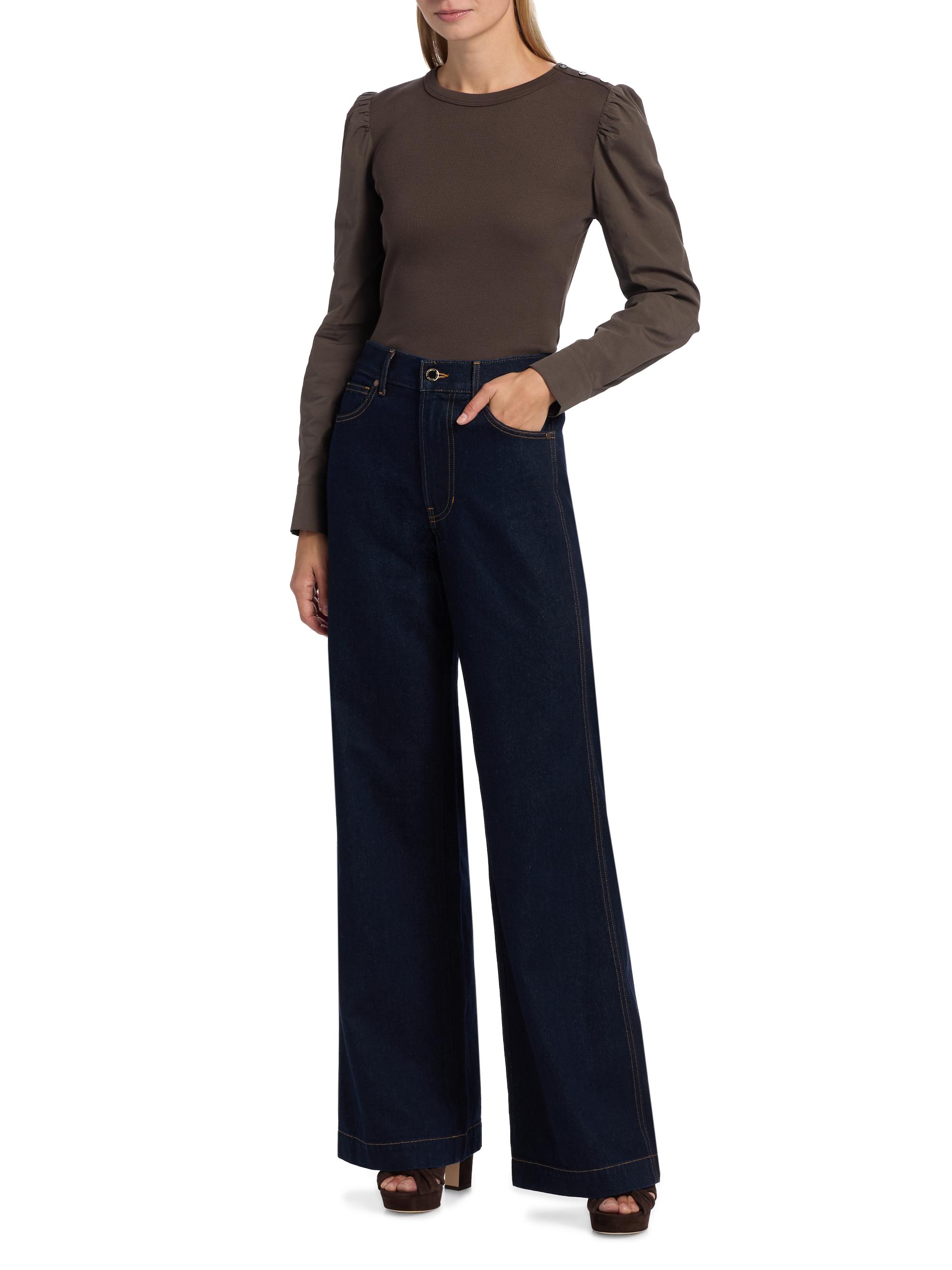 Veronica Beard Fersia Mixed-Media Long-Sleeve Top | Saks Fifth Avenue