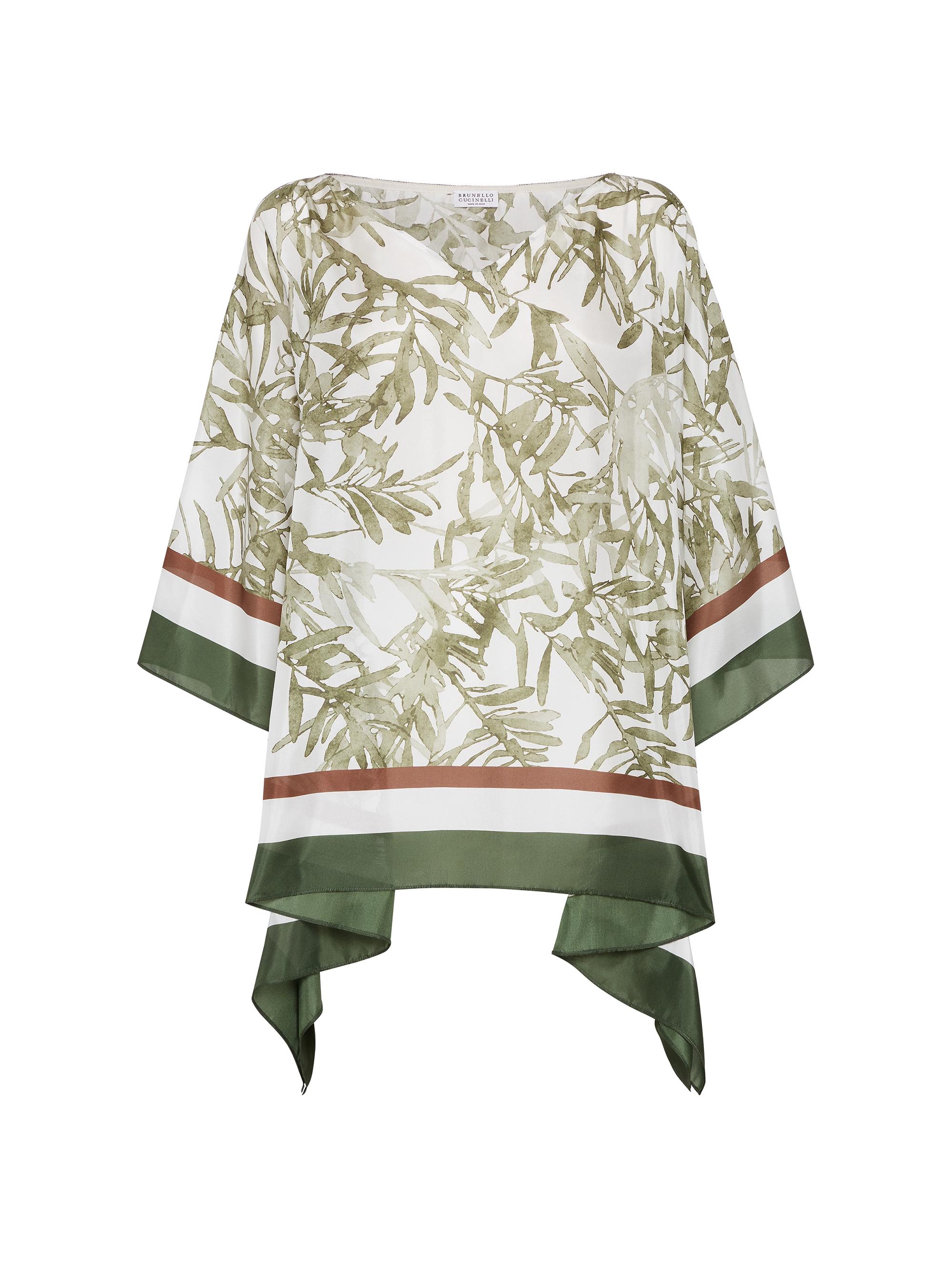 Brunello Cucinelli Women's Silk Herbarium Print Pongee Top - Green