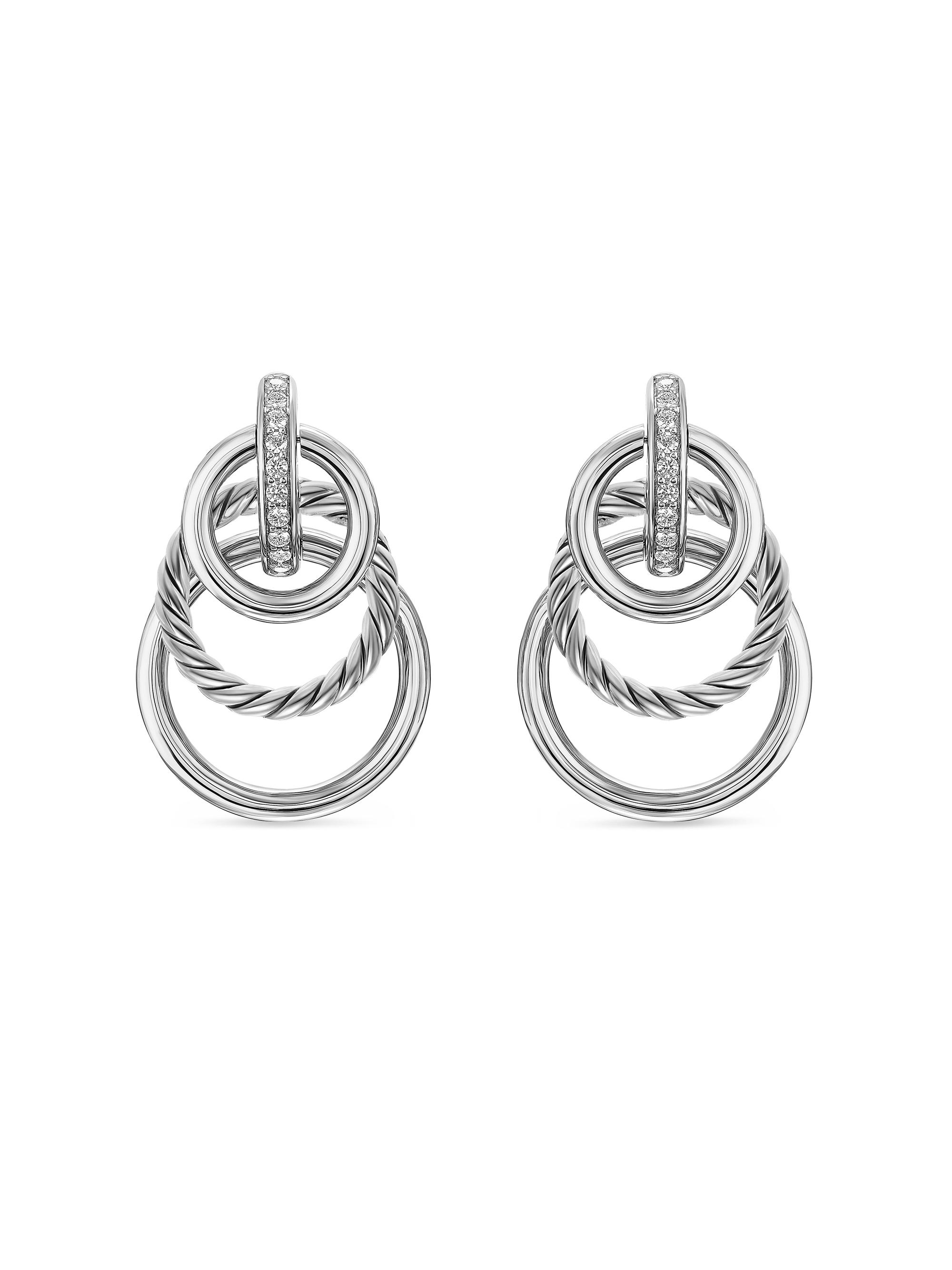 David Yurman Women's DY Mercer Triple Ring Drop Earrings in Sterling Silver with Diamonds, 35.6MM - Silver