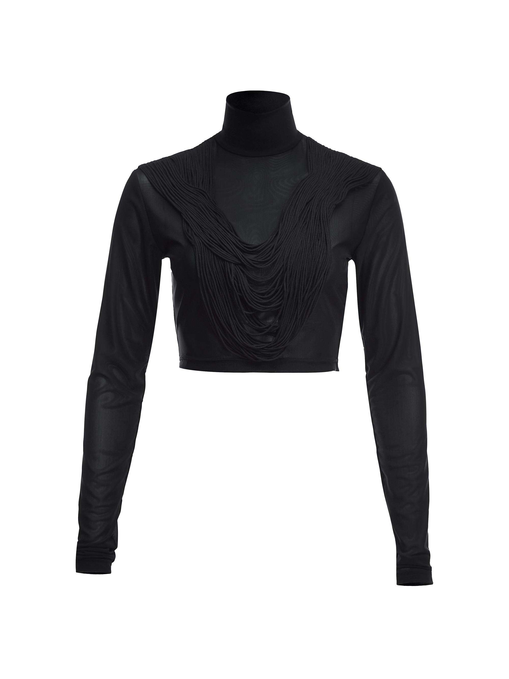 AKOK Anamika Khanna Women's Necklace Turtleneck Mesh Top - Black