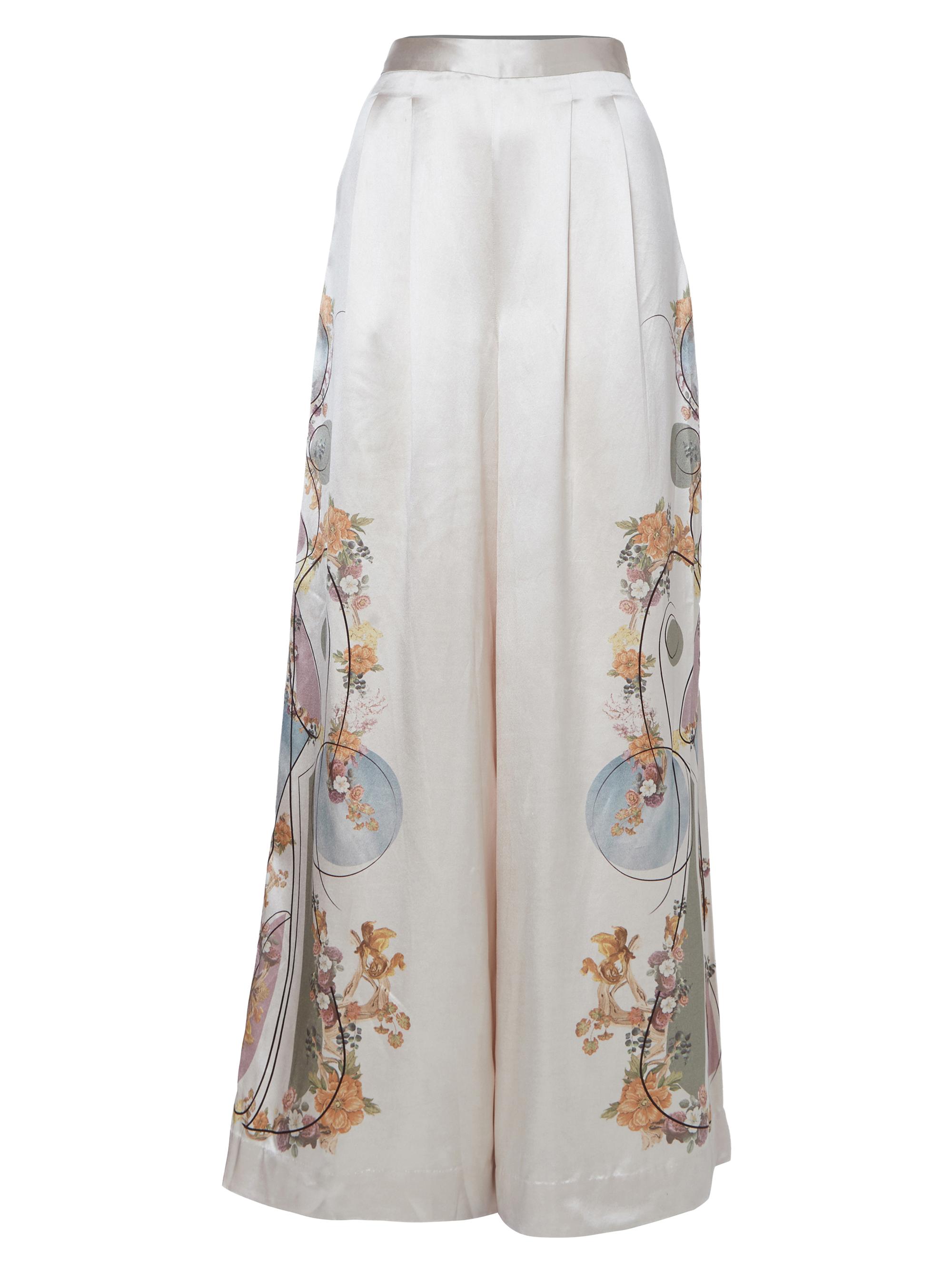 AKOK Anamika Khanna Women's Floral Pleated Silk Trousers