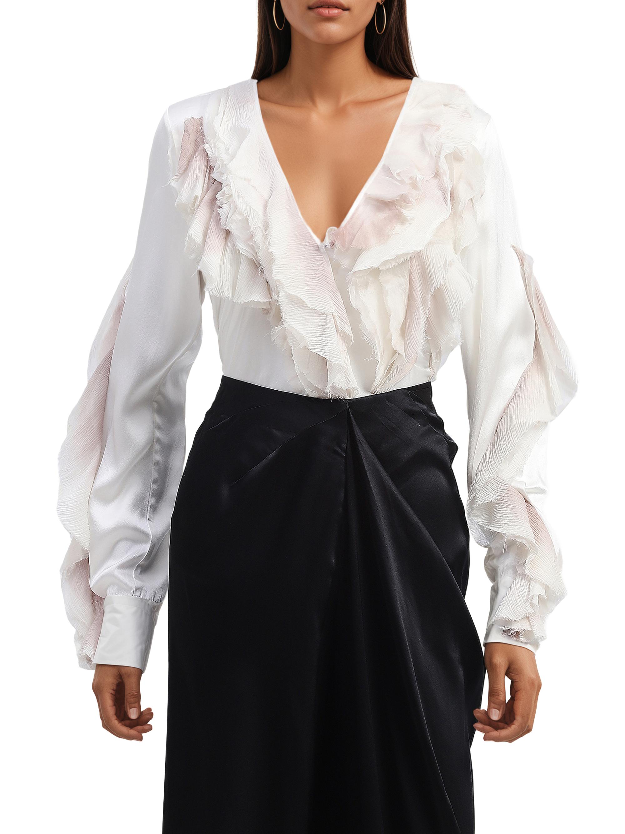 AKOK Anamika Khanna Women's Ruffled Silk Shirt - White