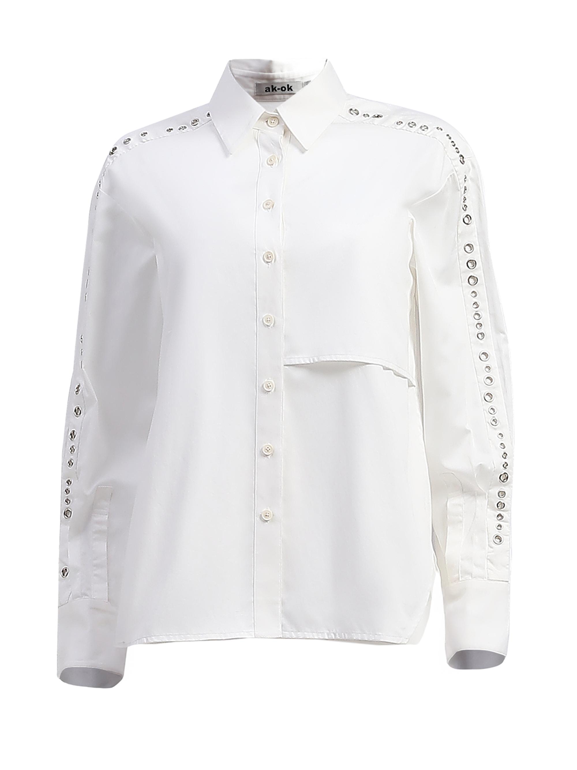 AKOK Anamika Khanna Women's Grommet Cotton Shirt - White