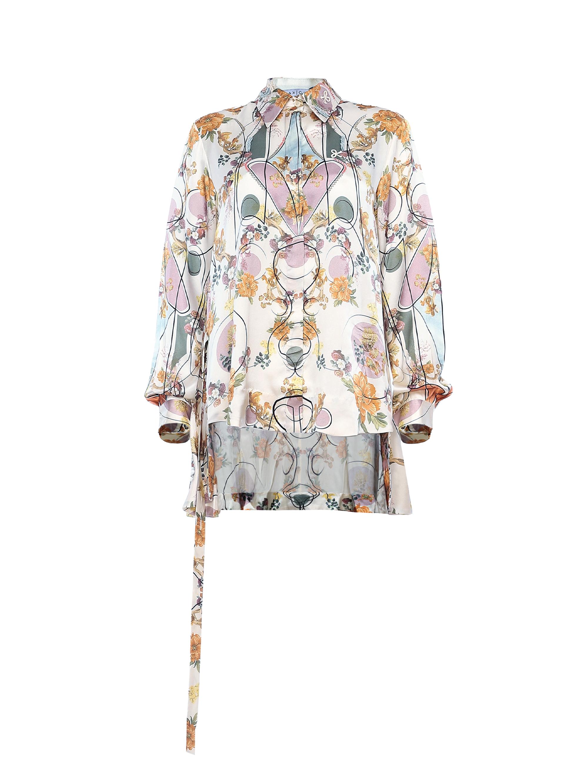 AKOK Anamika Khanna Women's Printed Silk High-Low Shirt