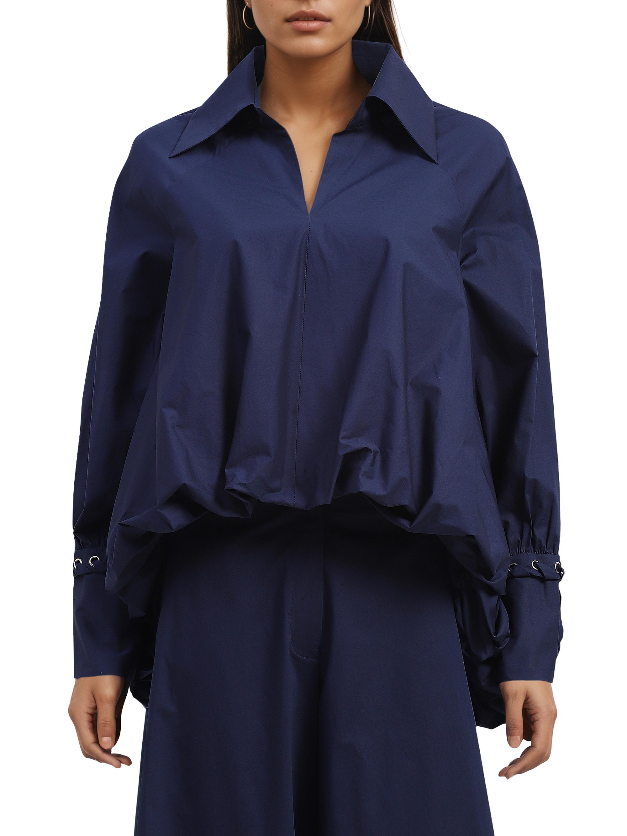 AKOK Anamika Khanna Women's Cotton Balloon Shirt - Navy