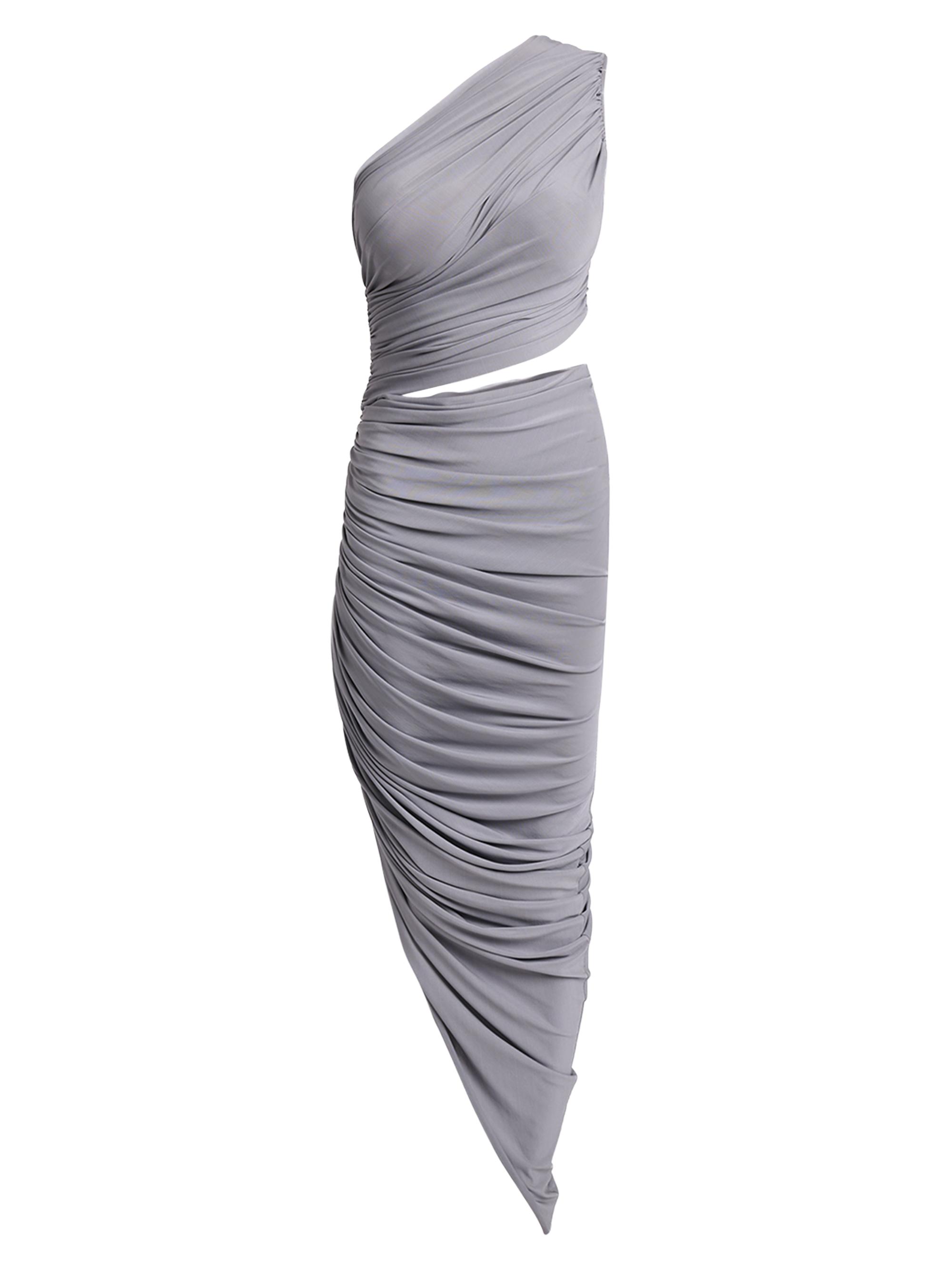 Alaïa Women's Ruched Jersey Asymmetric Cut-Out Maxi Dress - Gris Persa