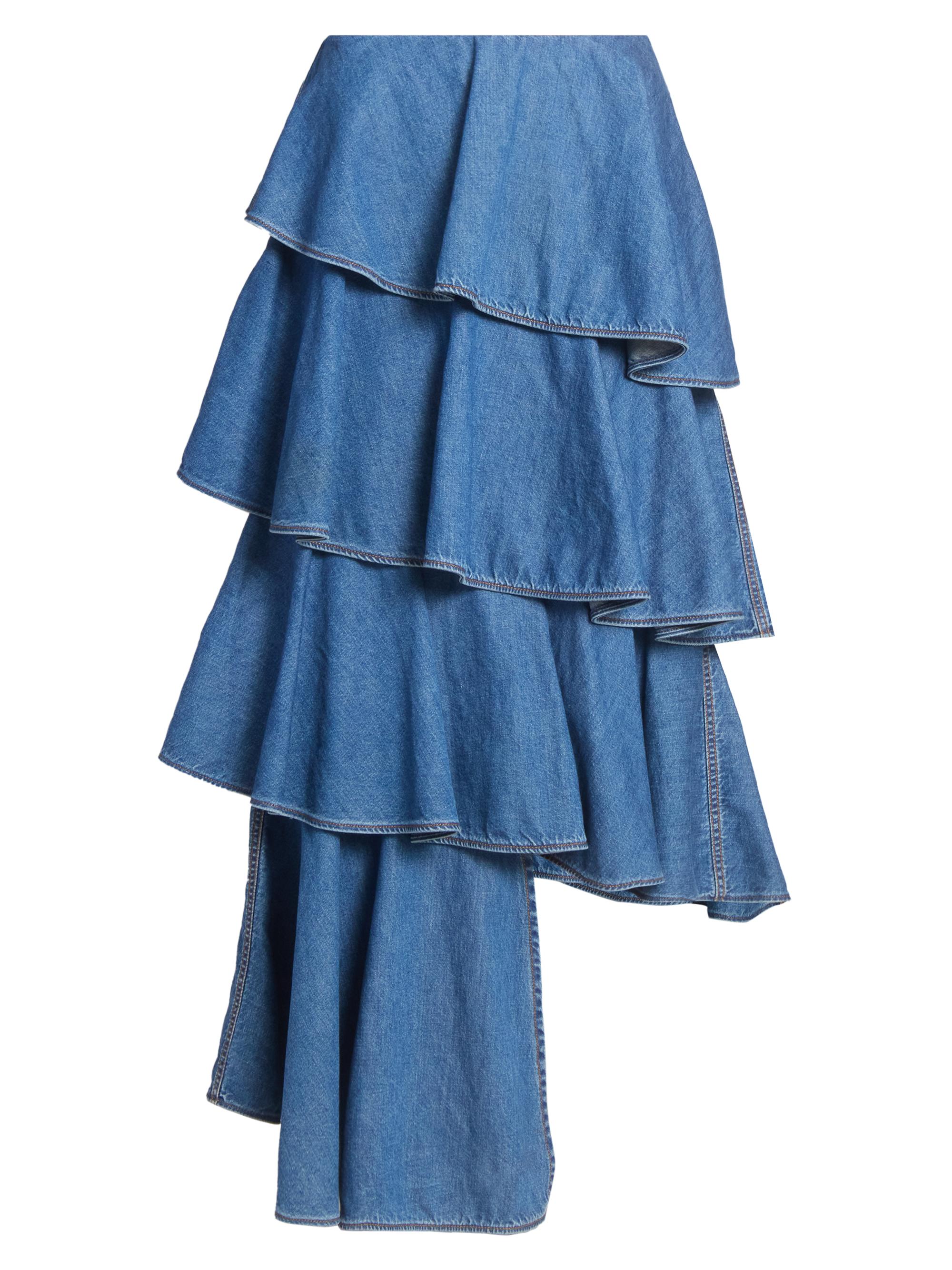 Alaïa Women's Spiral Denim Tiered Maxi Skirt - Bleu Mineral