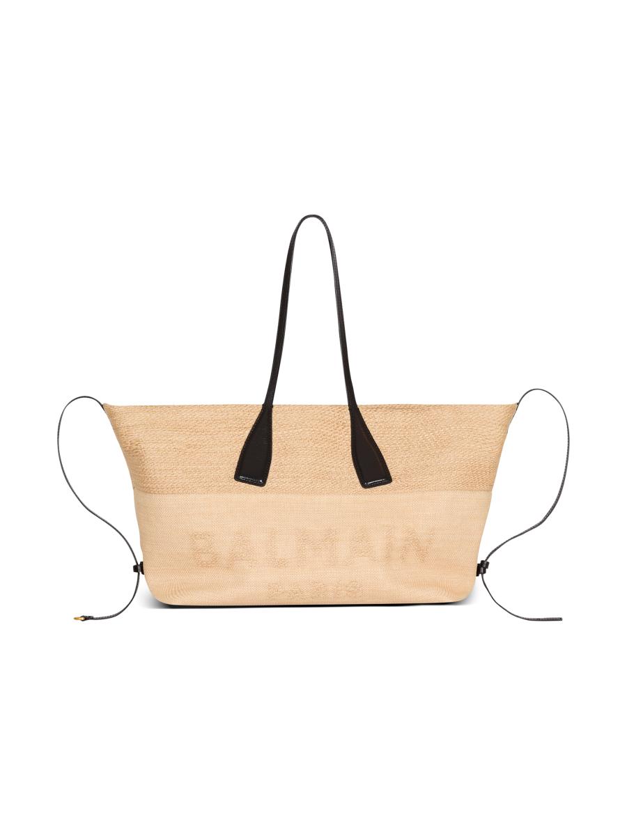 Balmain Women's Track Logo Straw Tote Bag