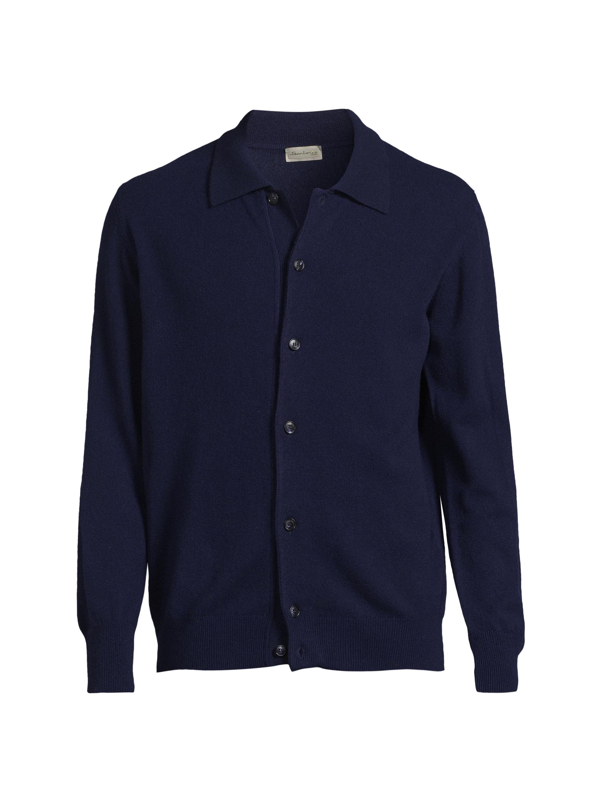 Sartorio Napoli Men's Wool-Blend Spread-Collar Cardigan - Blue
