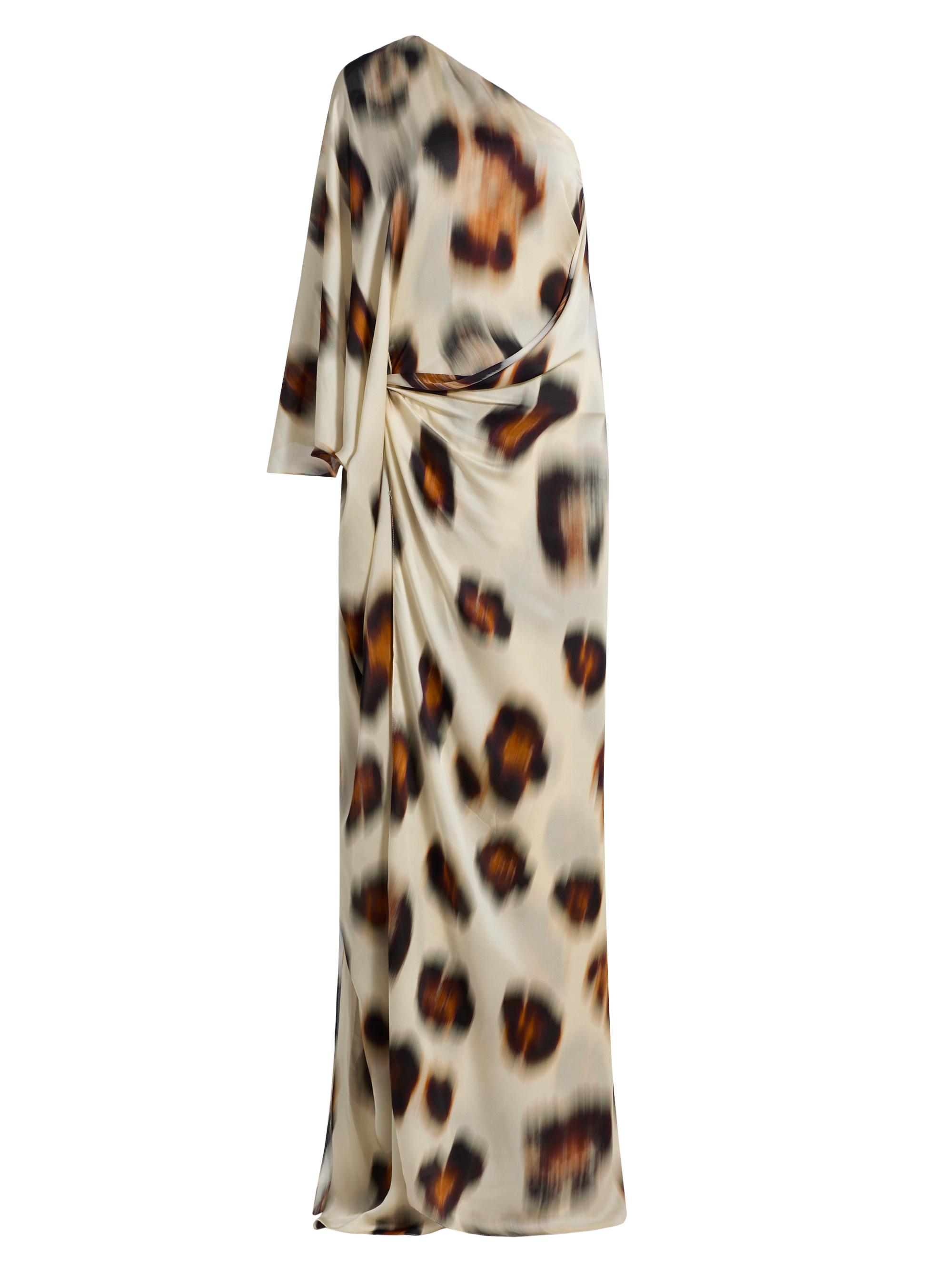 Halston Women's Carmen Jaguar-Printed Silk Chiffon One-Shoulder Gown - Brushed Jaguar