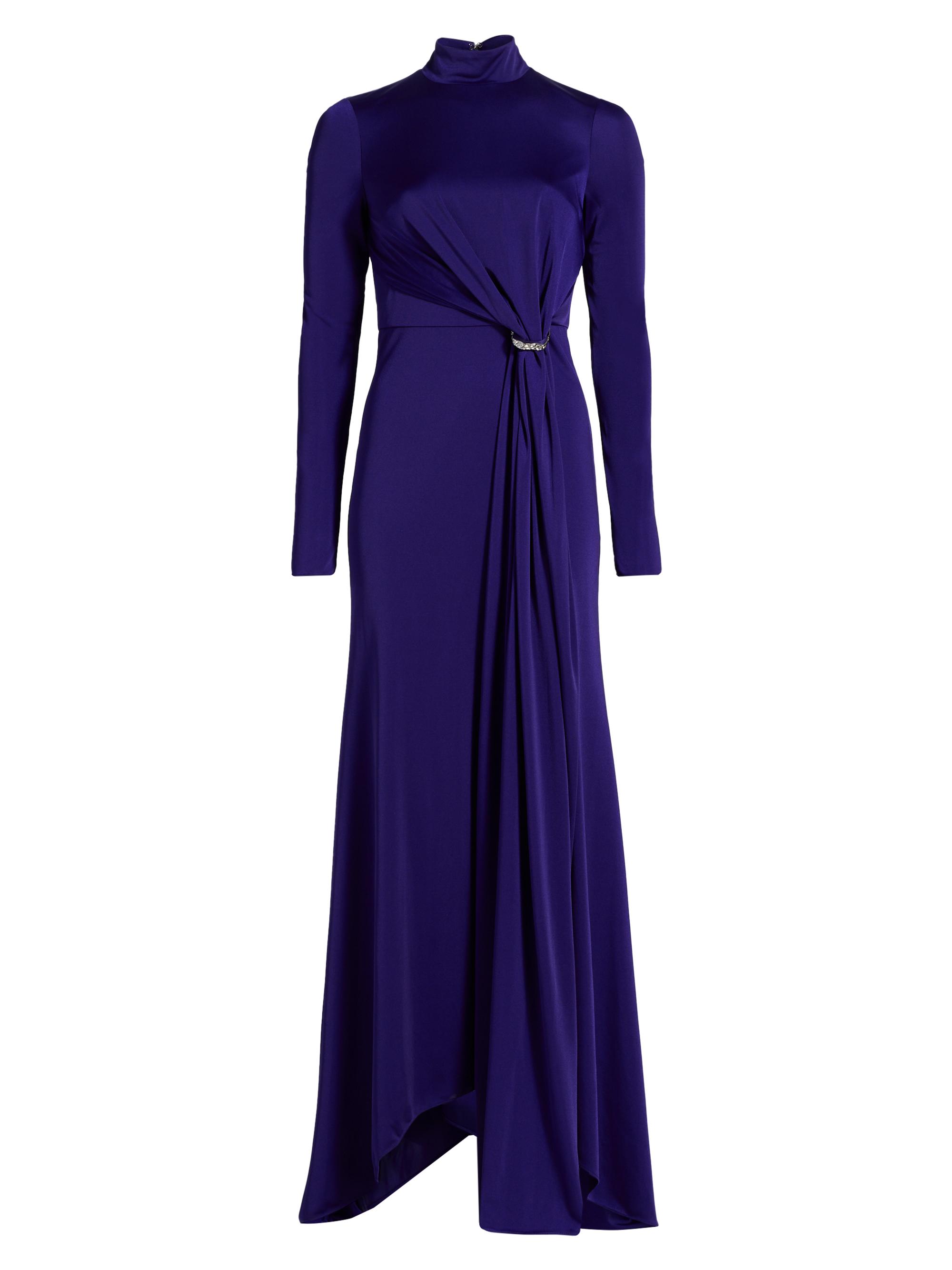 Halston Women's Mya Hardware-Accented Jersey Long-Sleeve Dress - Blue Violet