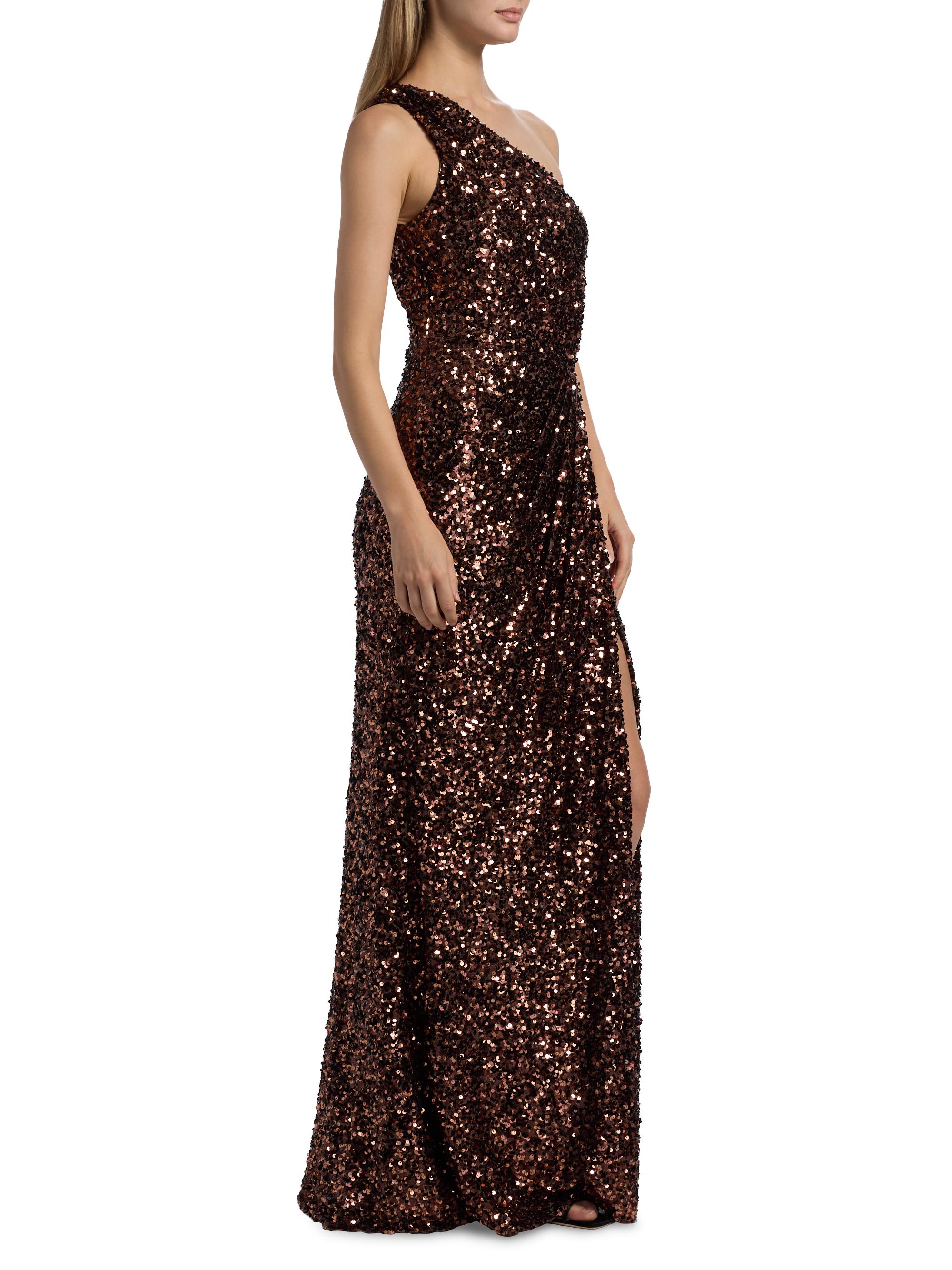 Halston Women's Lexi Sequin Gown - Brown - Size 8 - Copper Confetti