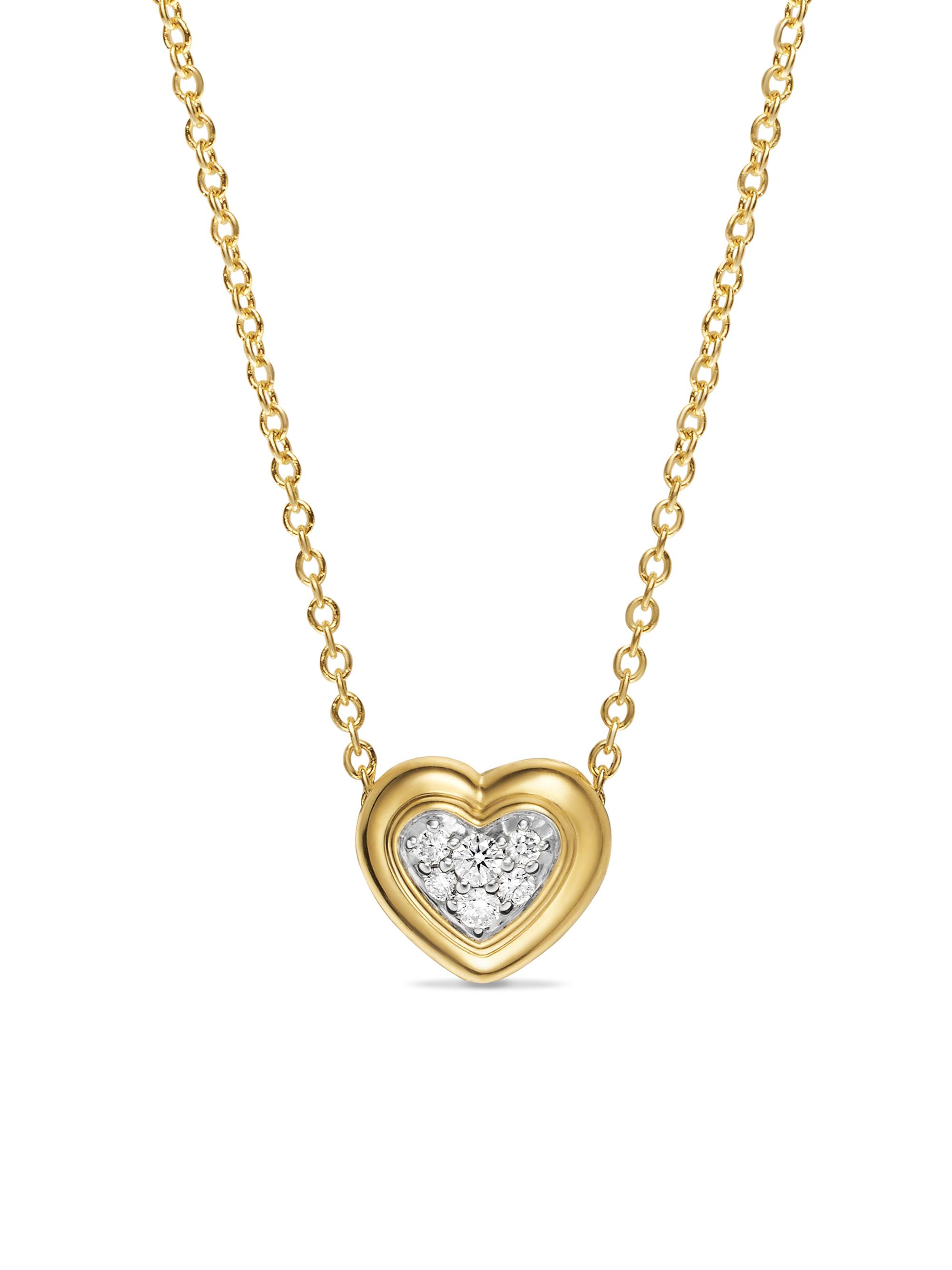 David Yurman Women's Puffy Heart Pendant Necklace in 18K Yellow Gold with Diamonds, 7.8 MM - Diamond