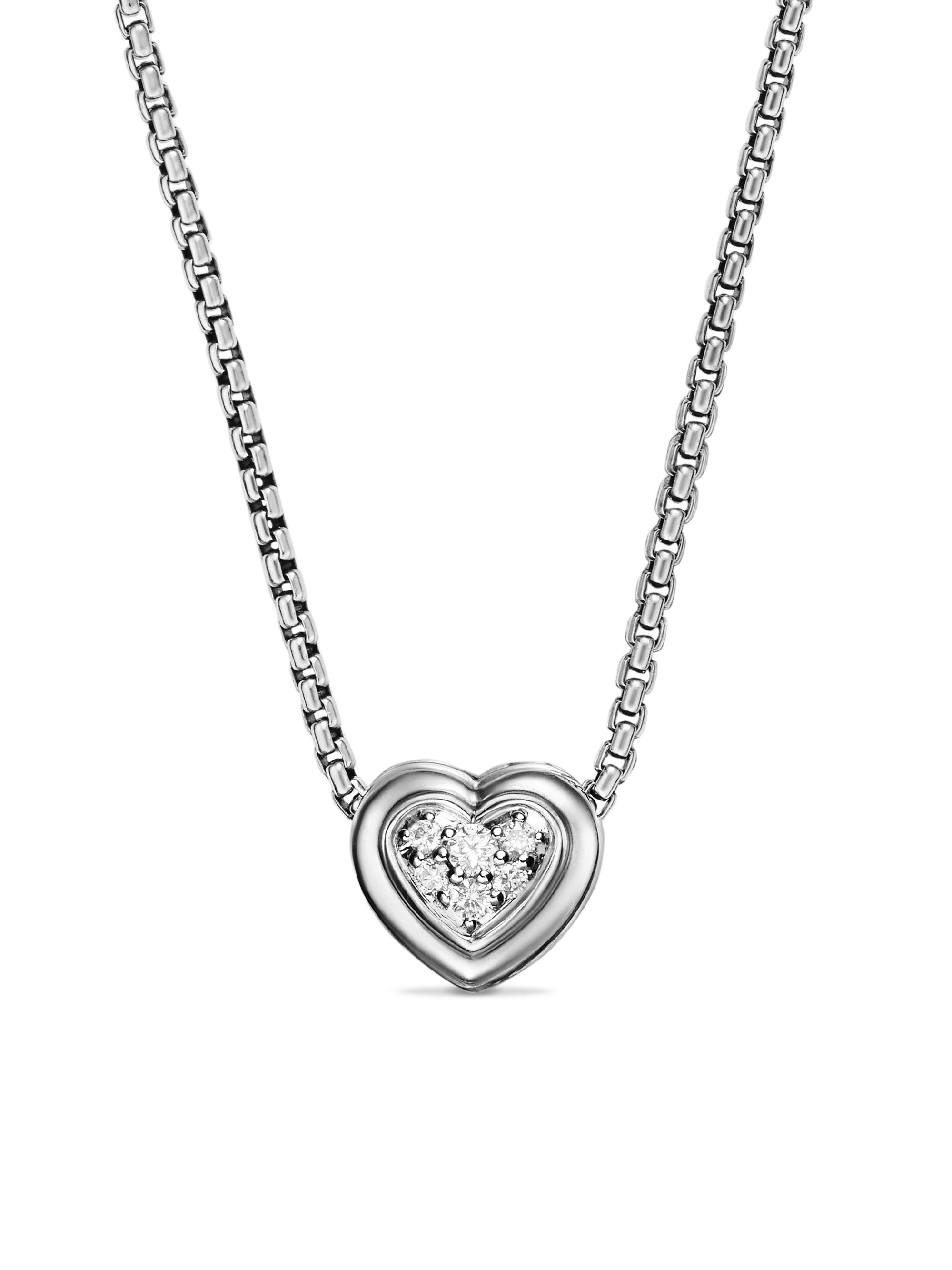 David Yurman Women's Puffy Heart Pendant Necklace in Sterling Silver with Diamonds, 7.8 MM - Diamond