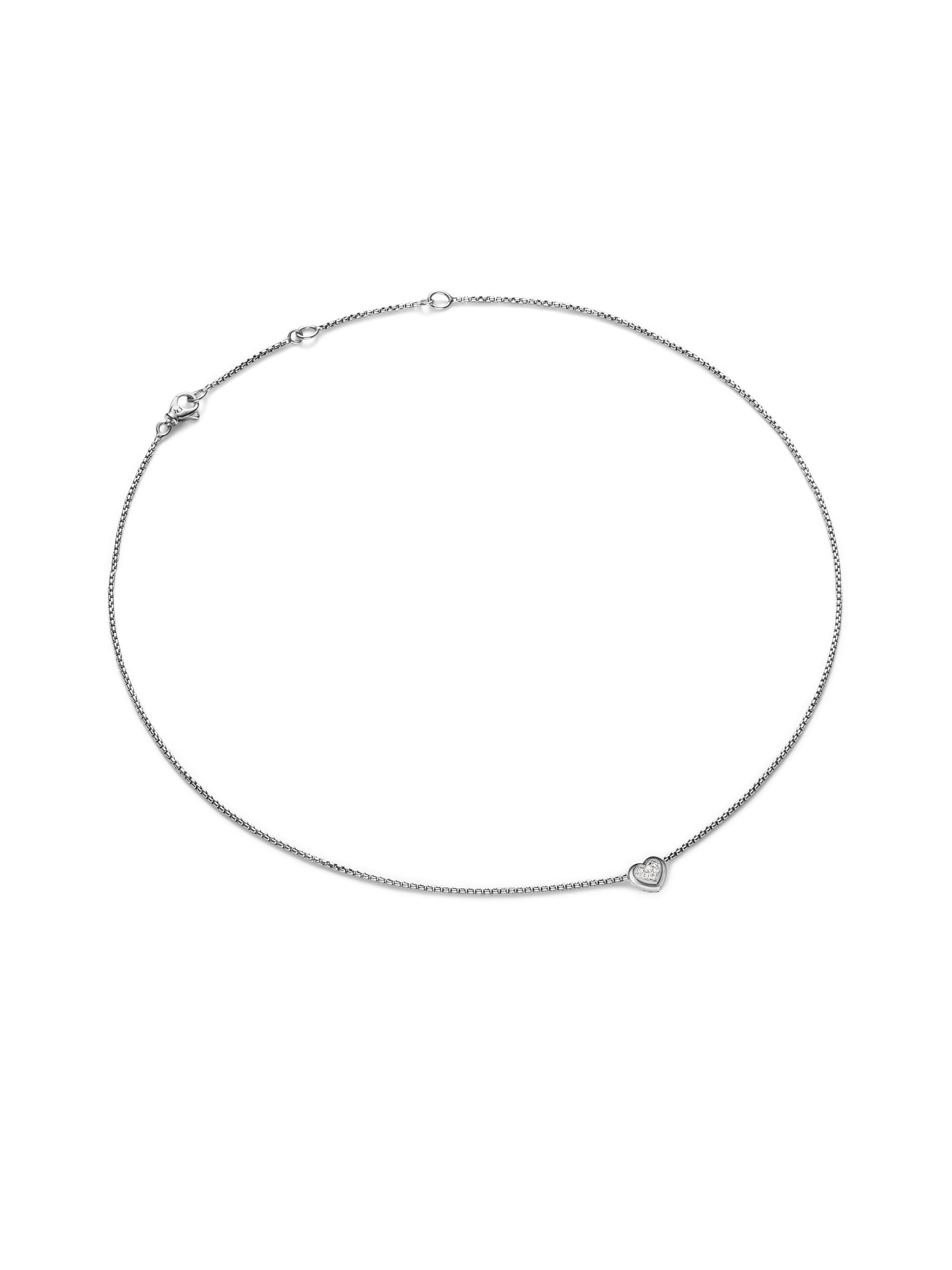 Puffy Heart Pendant Necklace in Sterling Silver with Diamonds, 7.8 MM