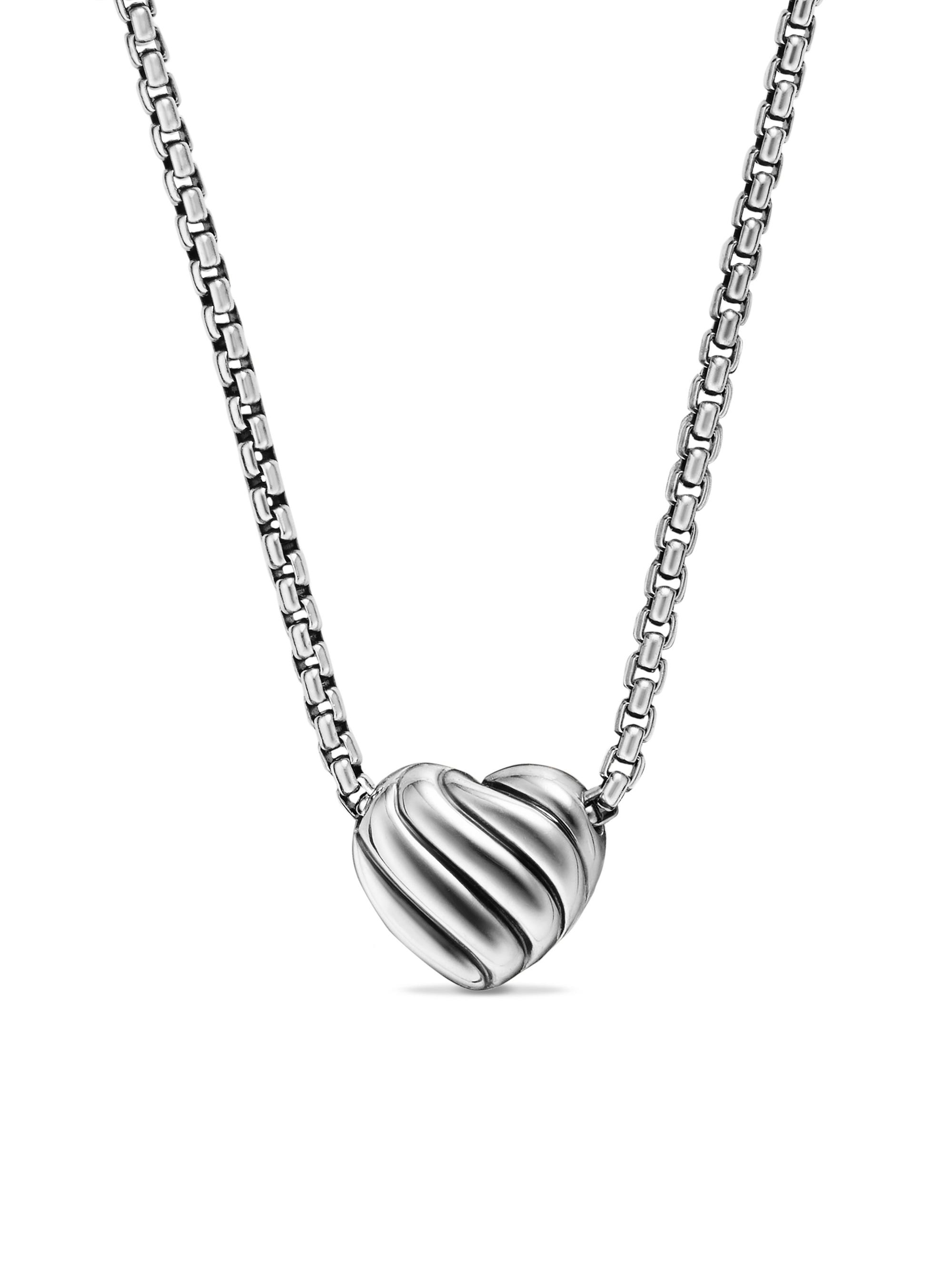 Puffy Heart Pendant Necklace in Sterling Silver with Diamonds, 7.8 MM