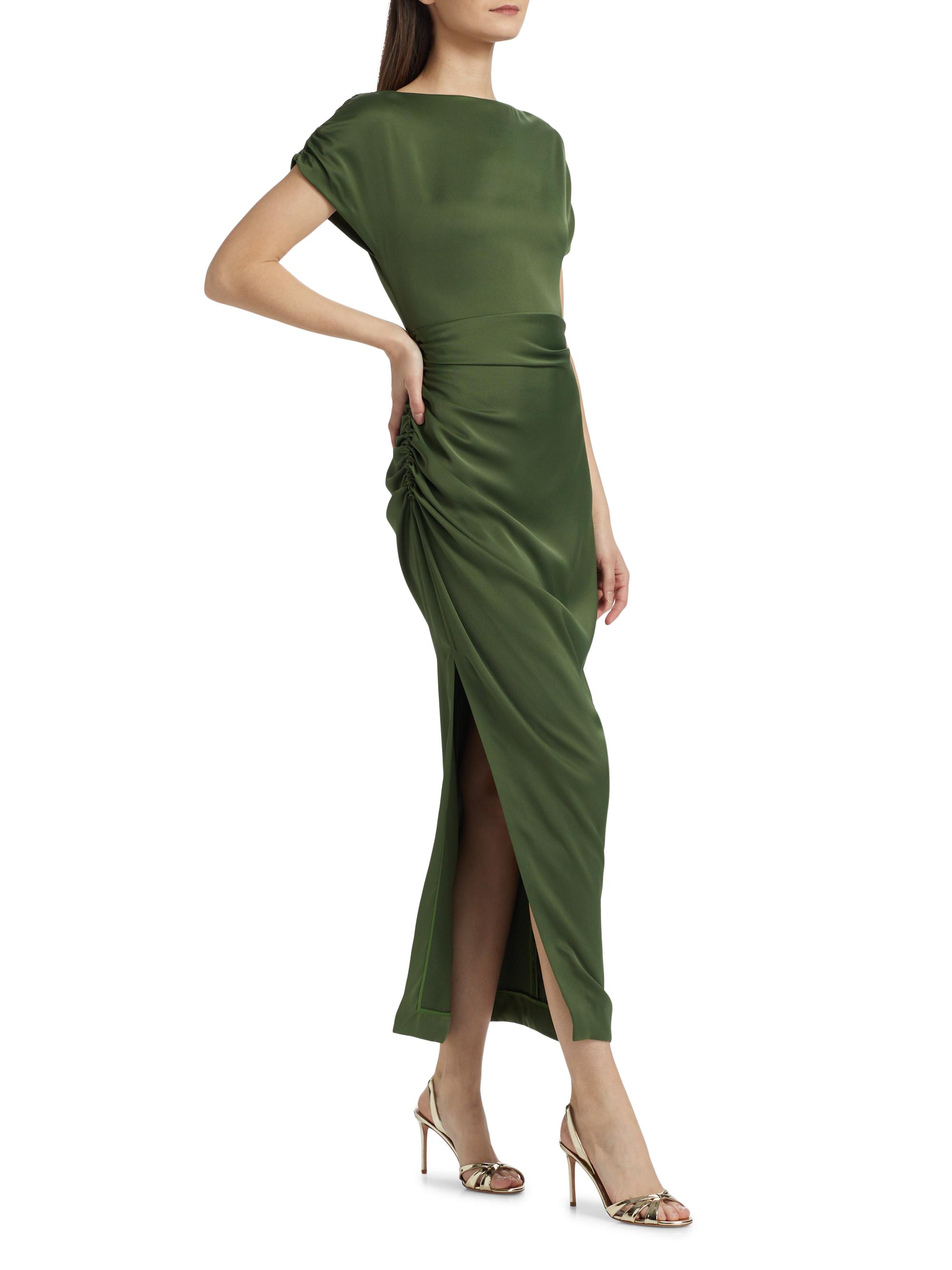 Lela Rose Heather Ruched Satin Maxi Dress | Saks Fifth Avenue
