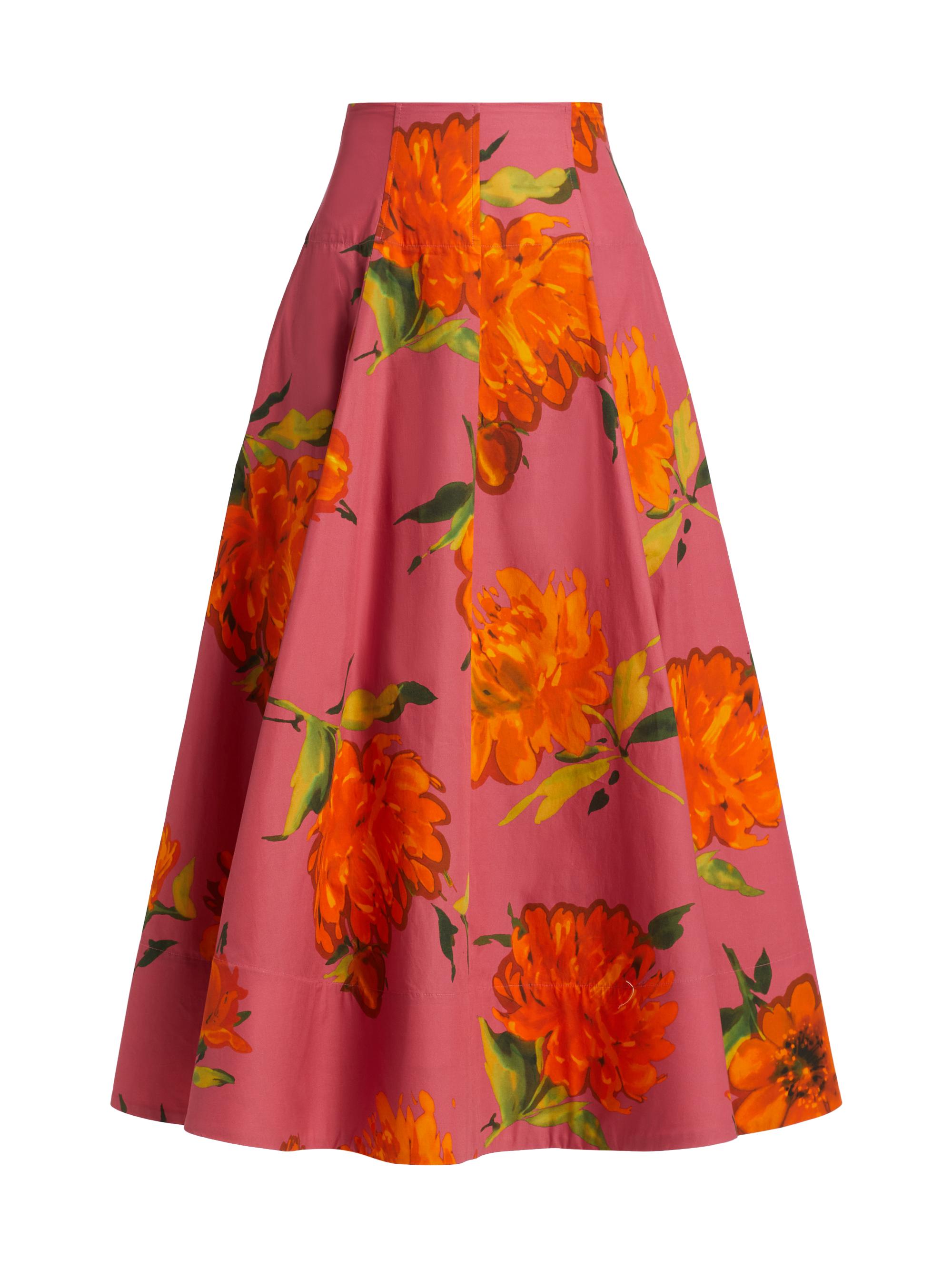 Lela Rose Women's Parker Floral Poplin Midi-Skirt - Berry Multi