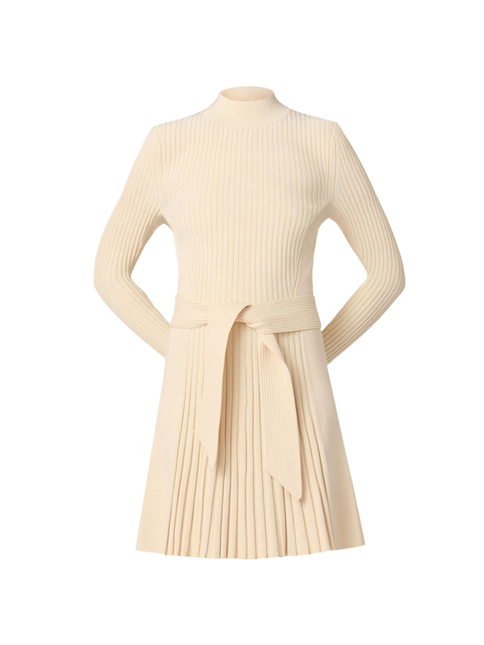 Shoshanna Women's Tara Pleated Knit Tie-Waist Minidress - Cream