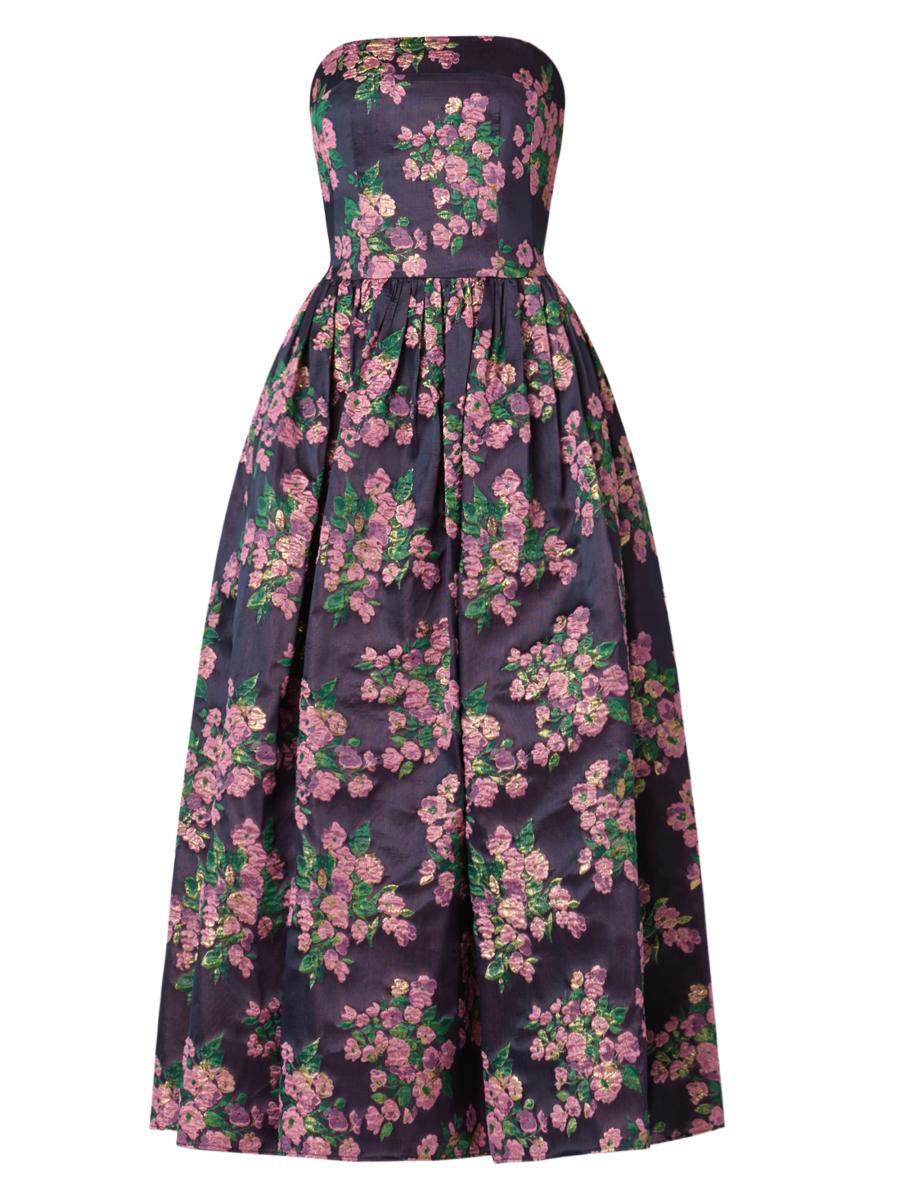 Midnight Dana Metallic Floral Jacquard Strapless Dress 8 / Pink Multi
