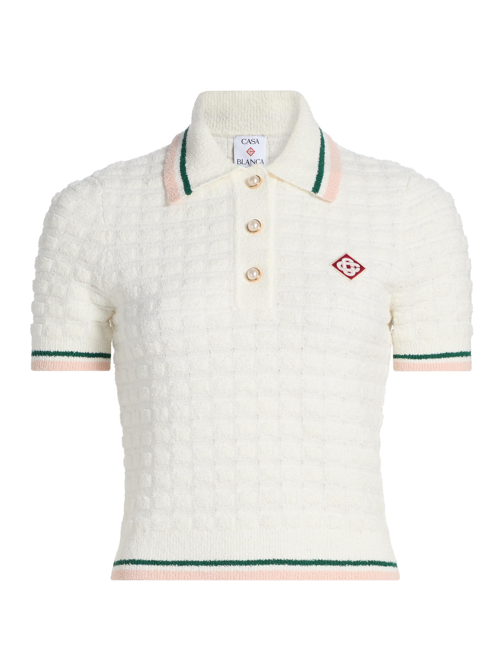 Casablanca Women's Bouclé Grid Polo Shirt - White