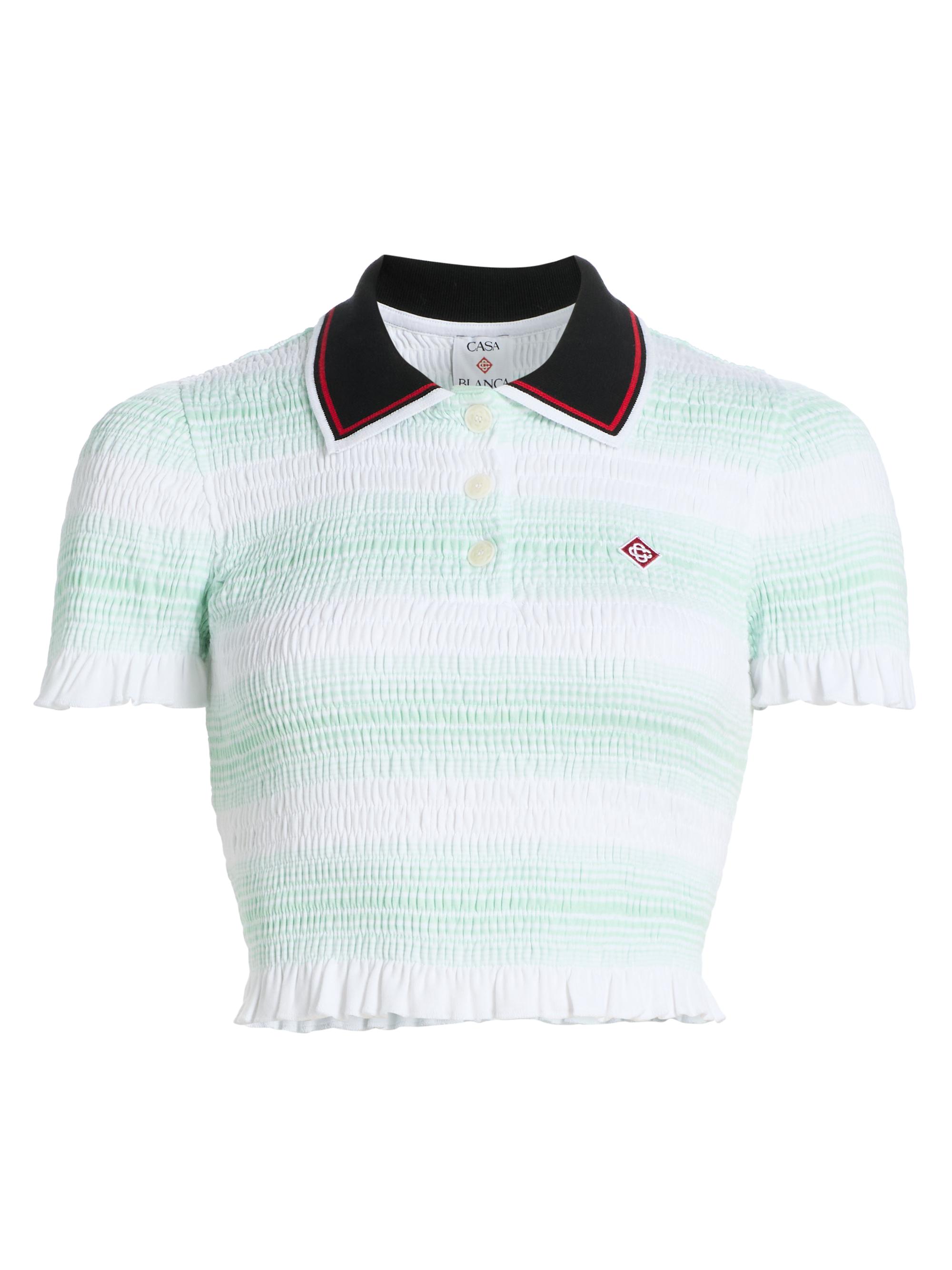 Casablanca Women's Stripe Shirred Polo Shirt - Mint White