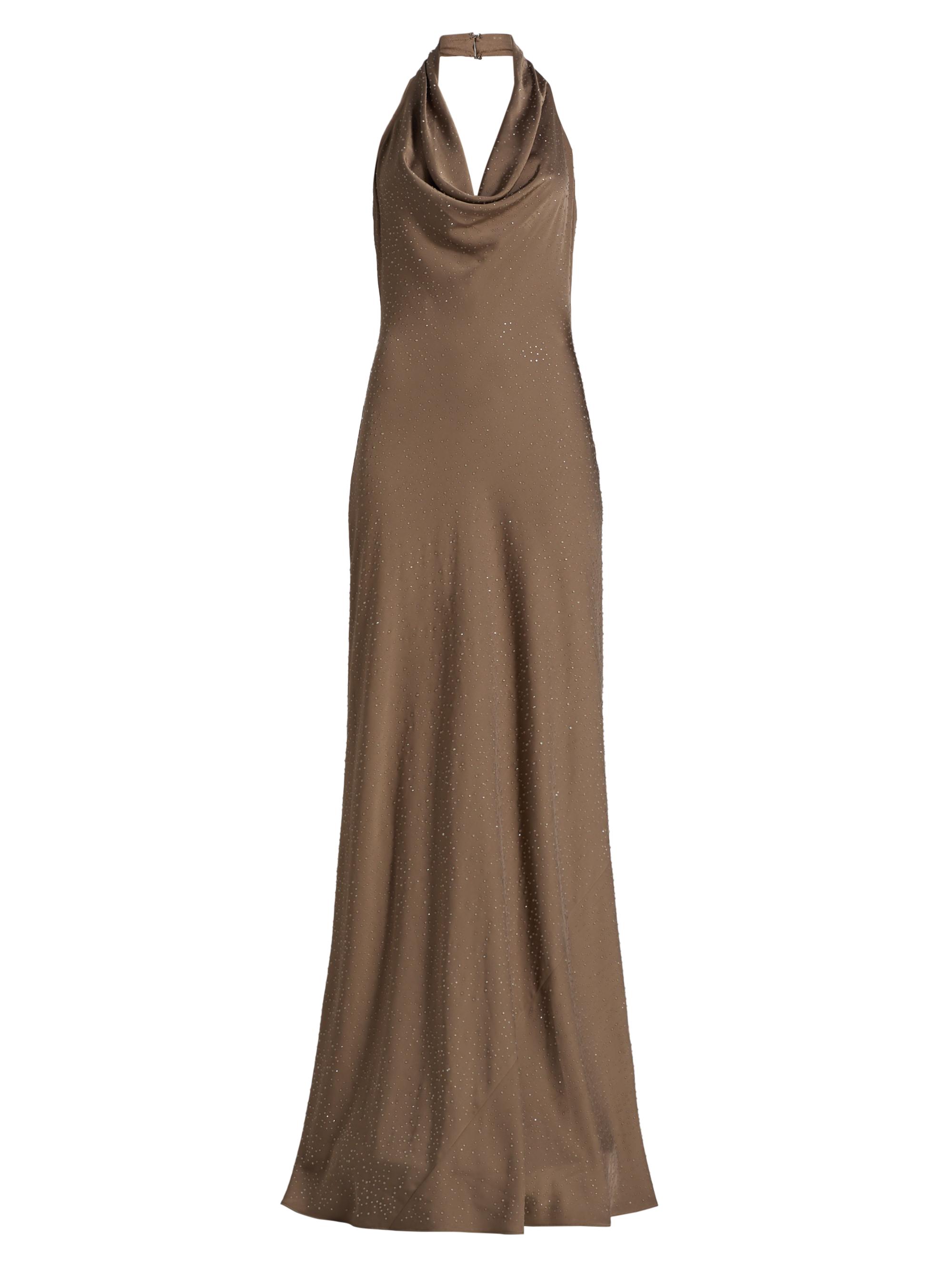 Halston Women's Sid Satin Cowlneck Gown - Sandstone