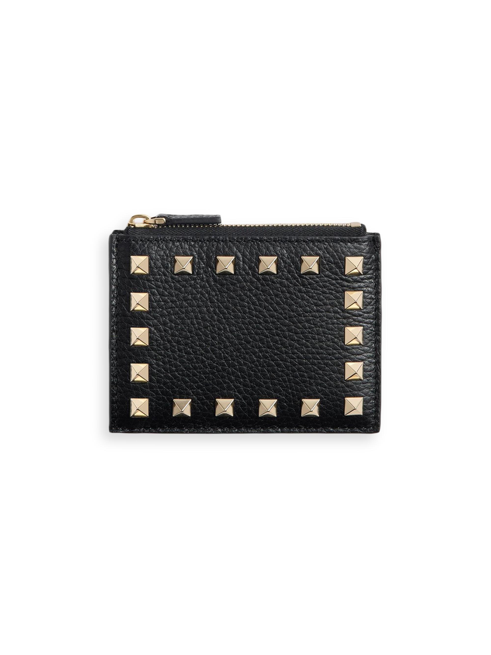Valentino Garavani Women's Rockstud Grainy Calfskin Cardholder with Zipper - Black