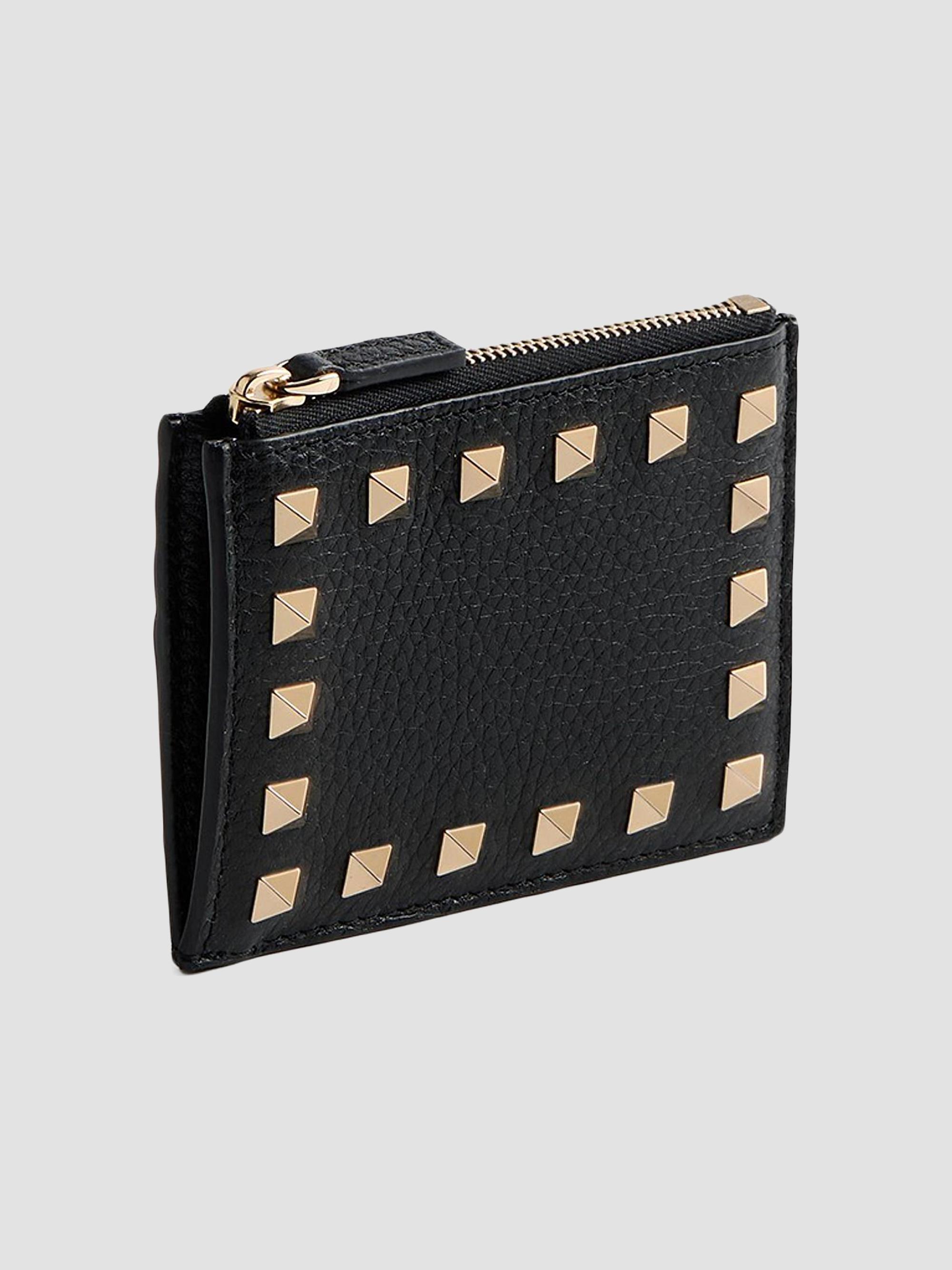 Valentino Garavani Women's Rockstud Grainy Calfskin Cardholder with Zipper - Black | Thumbnail 3