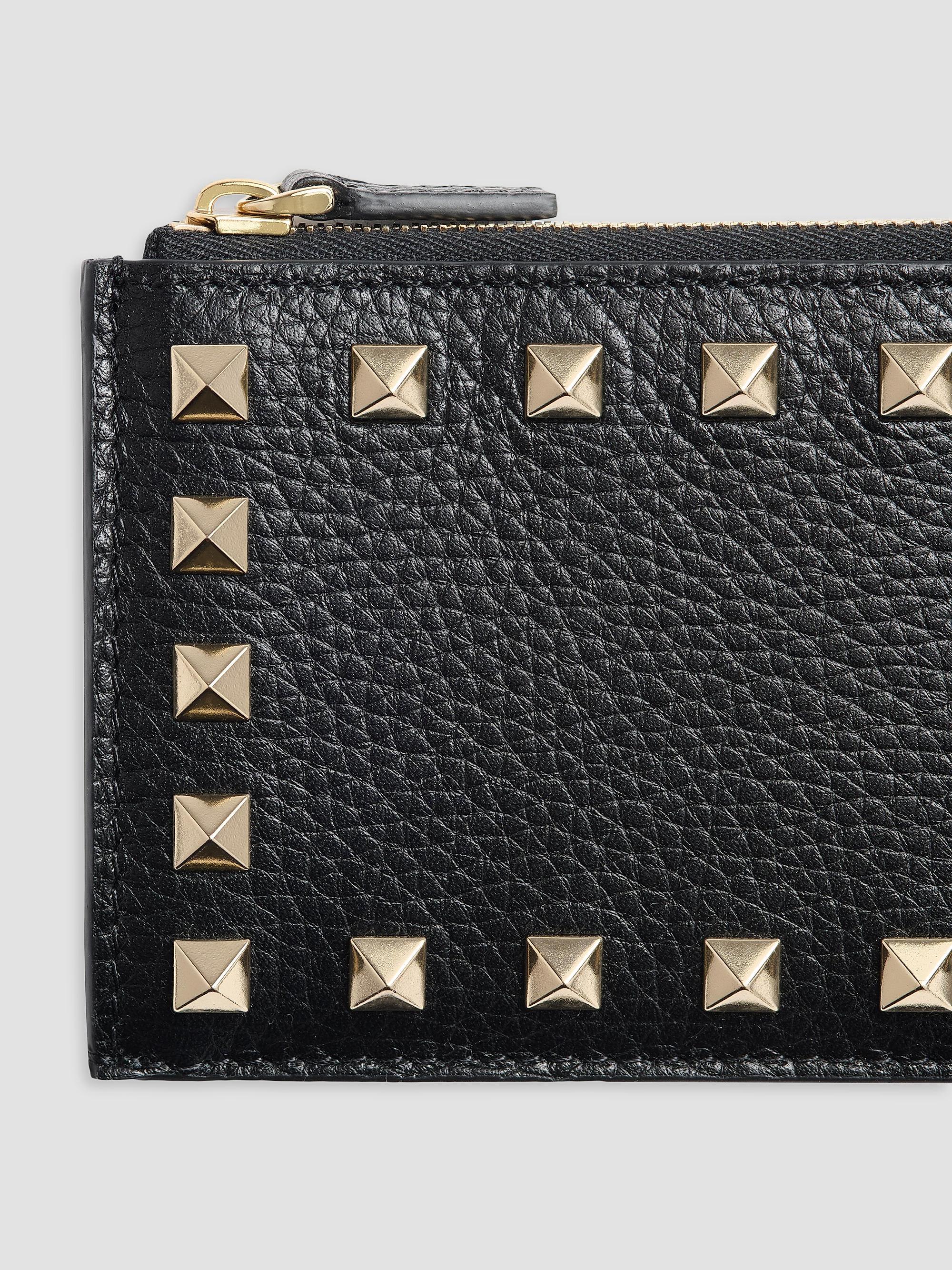 Valentino Garavani Women's Rockstud Grainy Calfskin Cardholder with Zipper - Black | Thumbnail 5