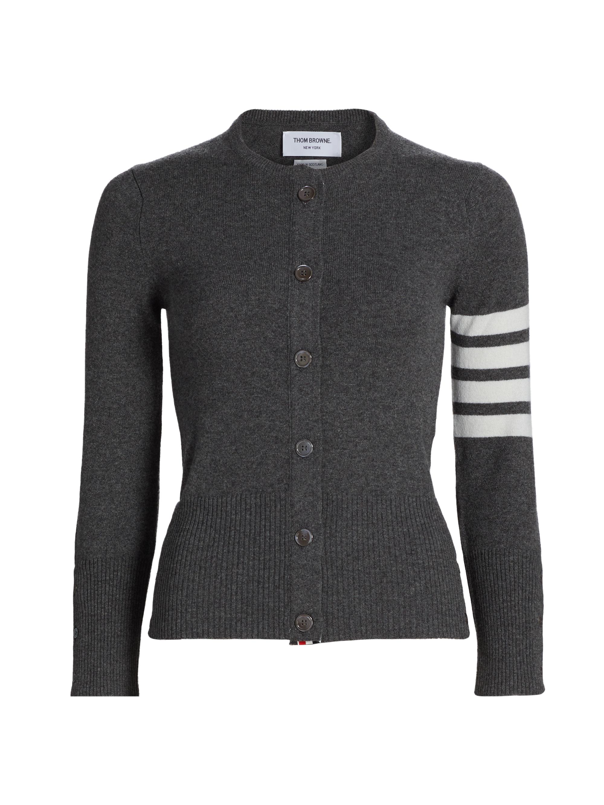 Thom Browne Women's Classic 4-Bar Crewneck Cardigan - Med Grey
