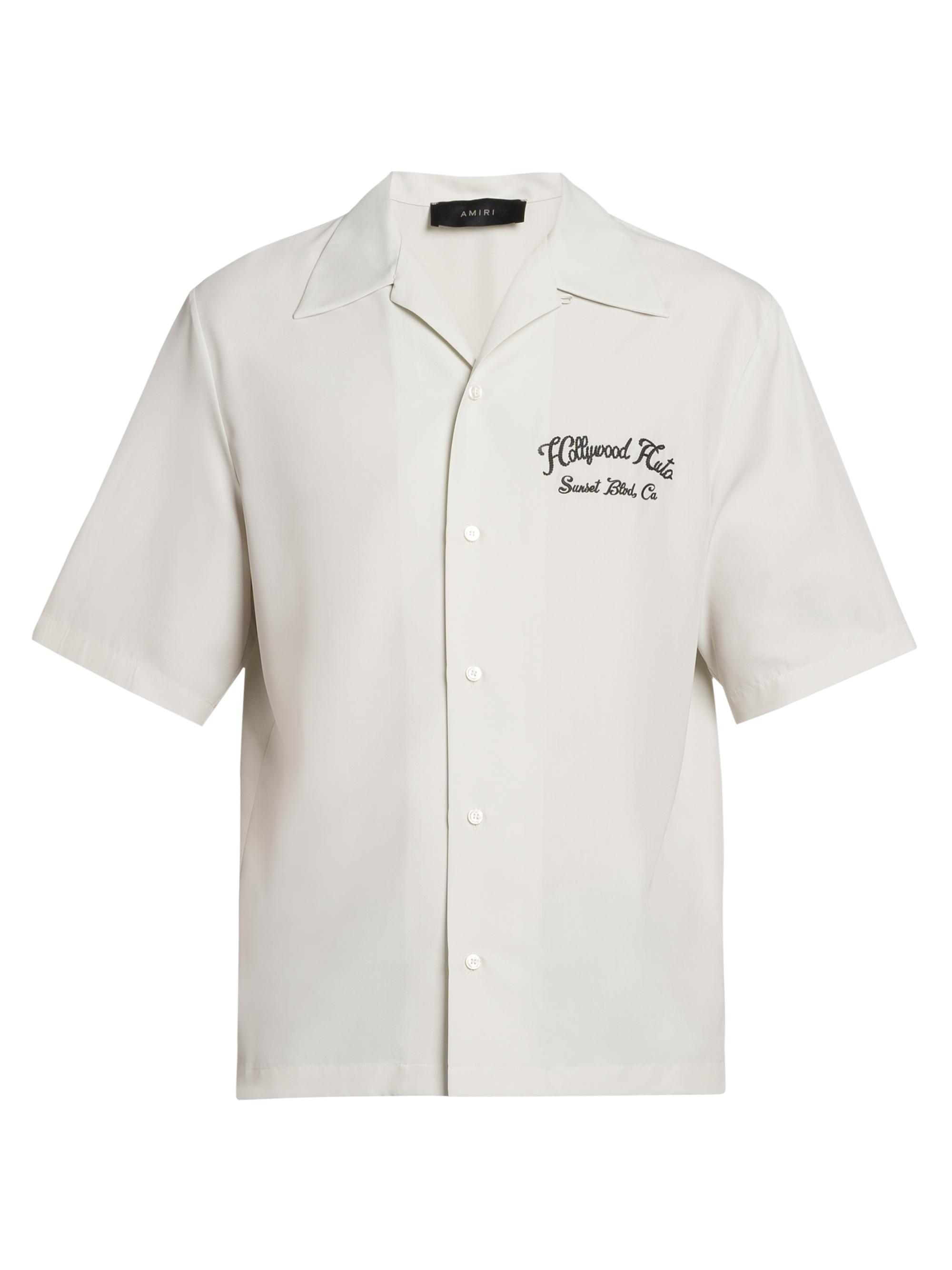 Amiri Men's Hollywood Auto Embroidered Bowling Shirt - Alabaster