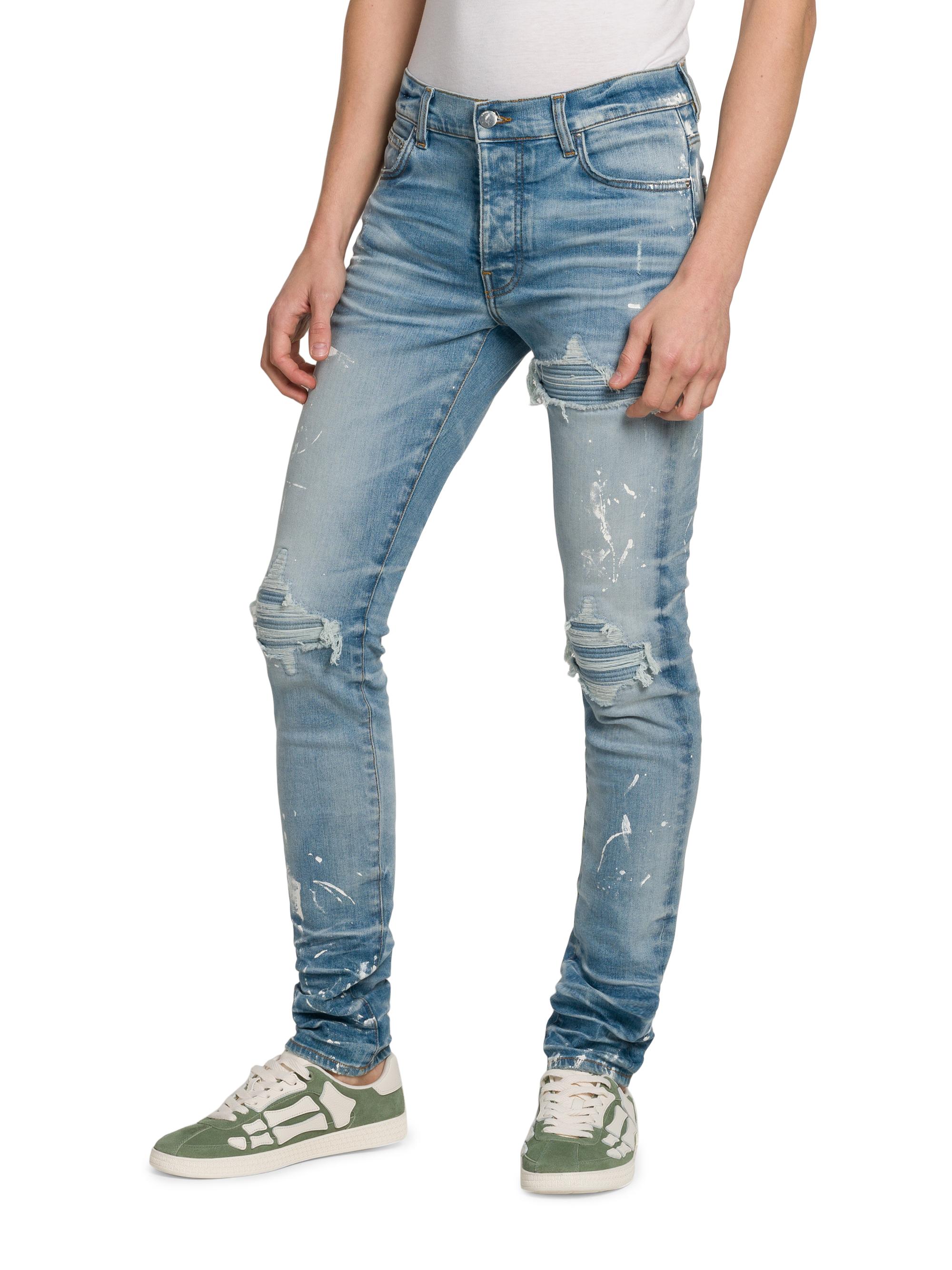 AMIRI MX1 ジーンズ Amiri Men's MX1 Distressed Jeans with Pleated Suede | Neiman