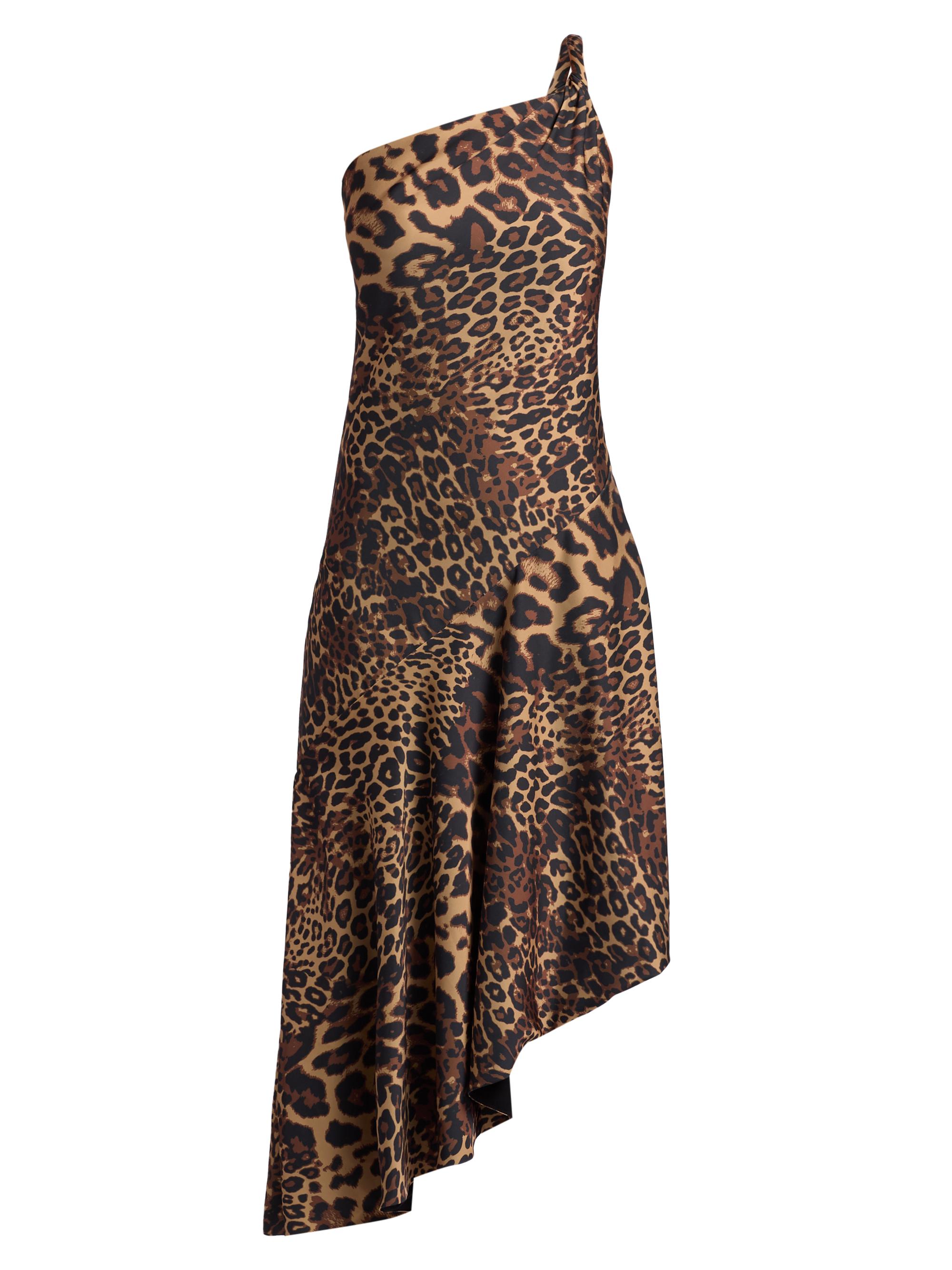 Halston Women's Mavis Leopard Print Asymmetric Satin Midi-Dress - Leopard