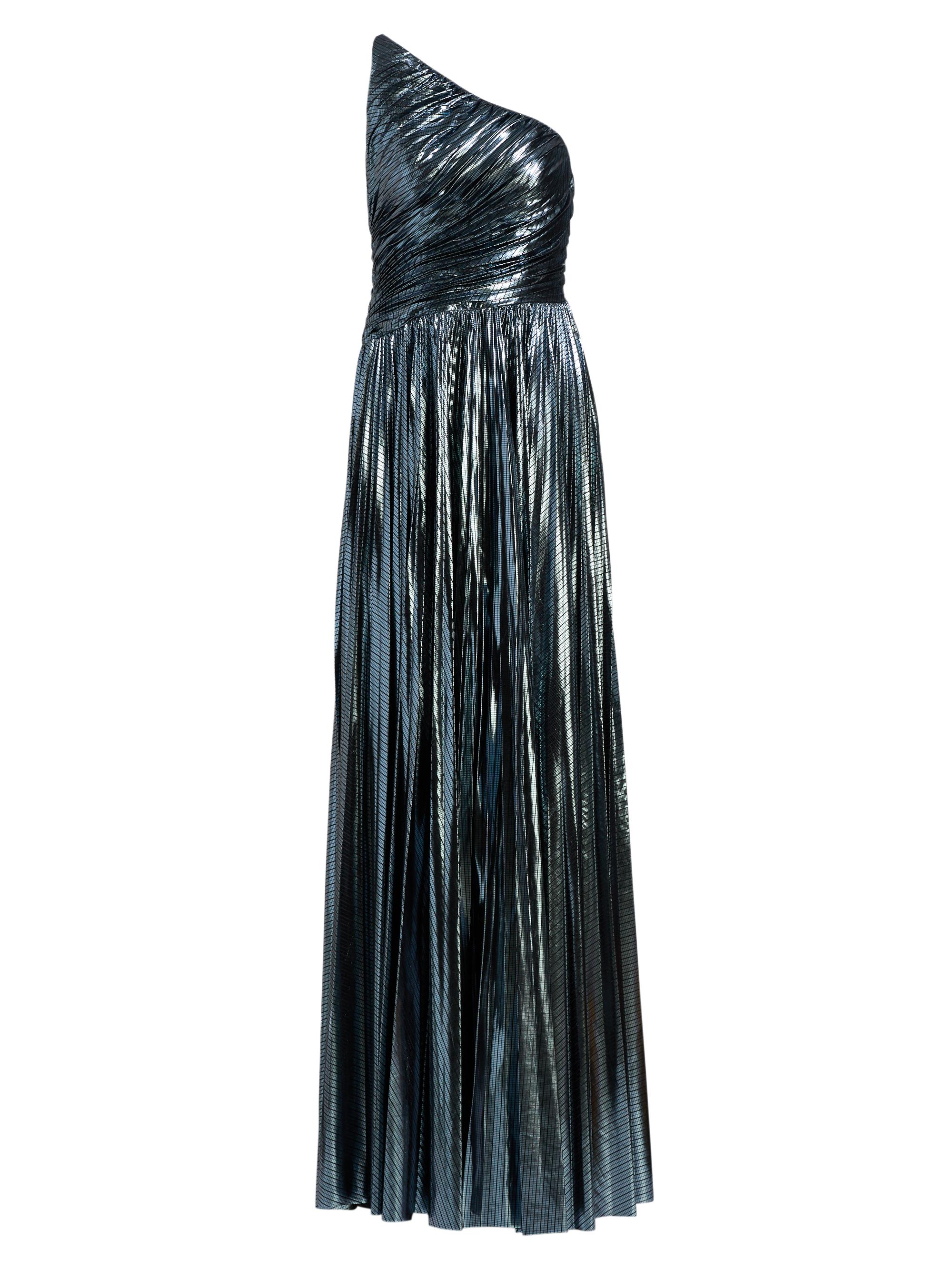 Halston Women's Terese Metallic Jersey One-Shoulder Gown - Slate