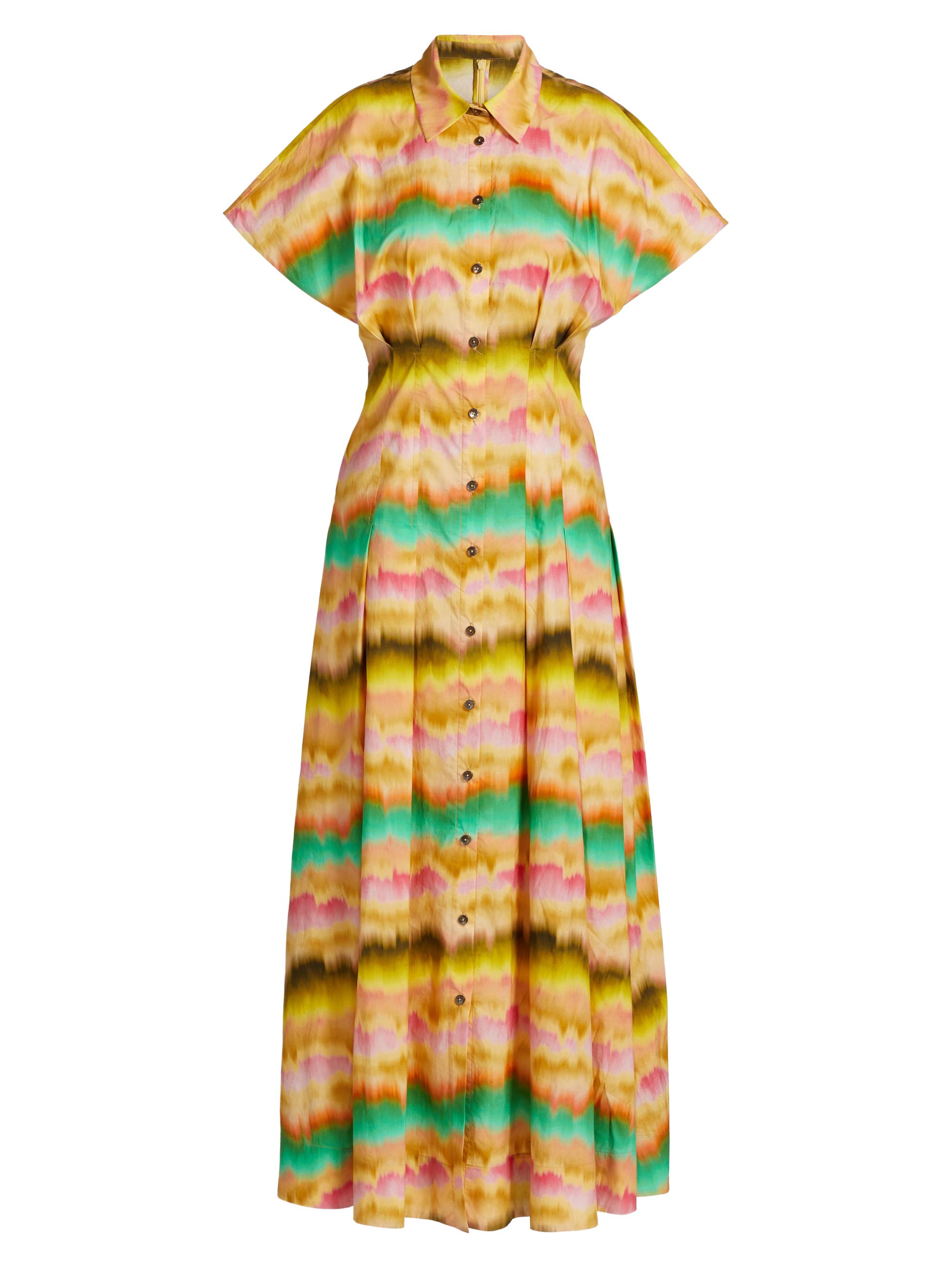 Lela Rose Women's Printed Cotton Poplin Seamed Maxi Shirtdress