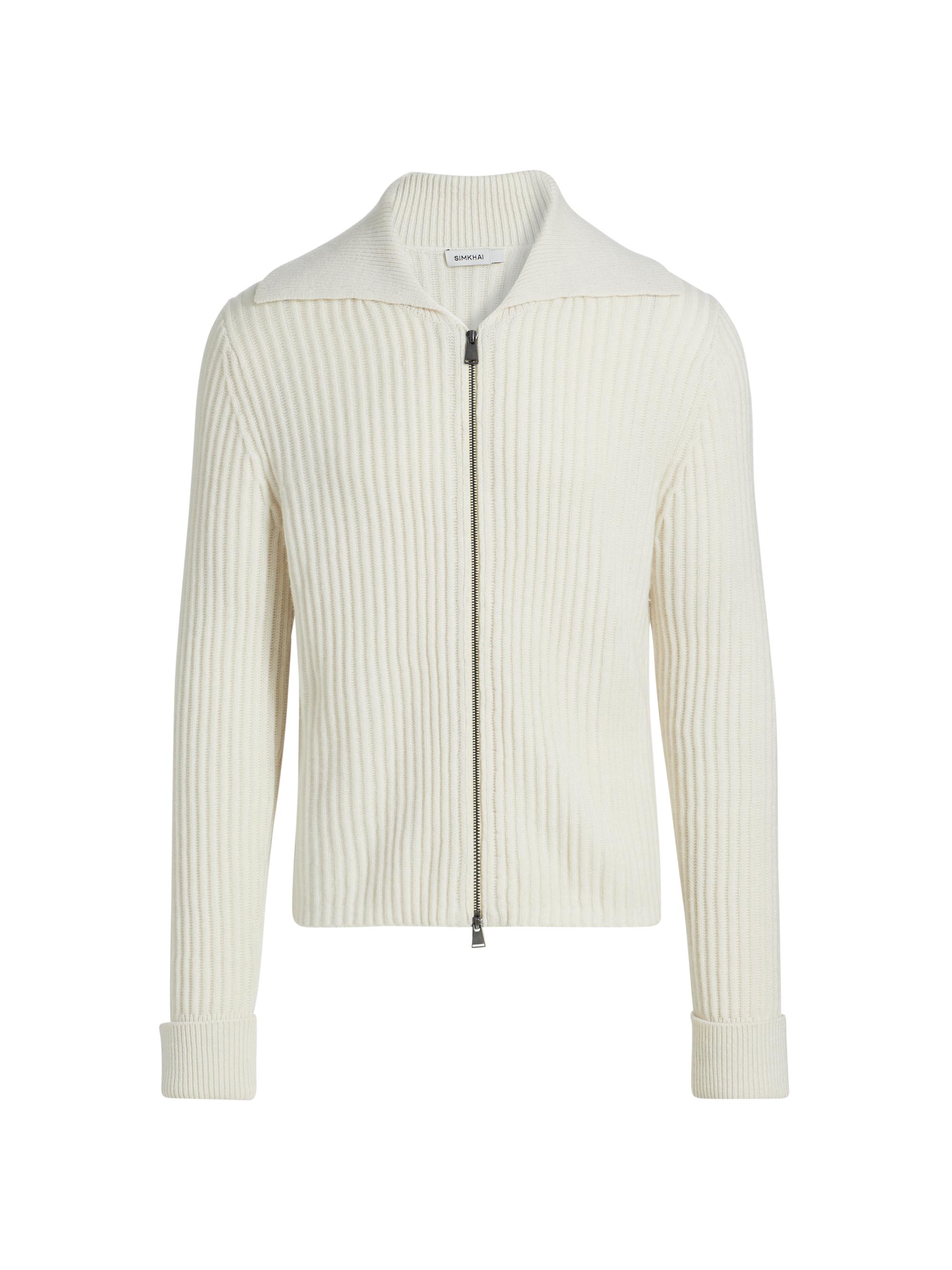 SIMKHAI Men's Geoff Stretch-Cashmere Full-Zip Jacket - Stucco