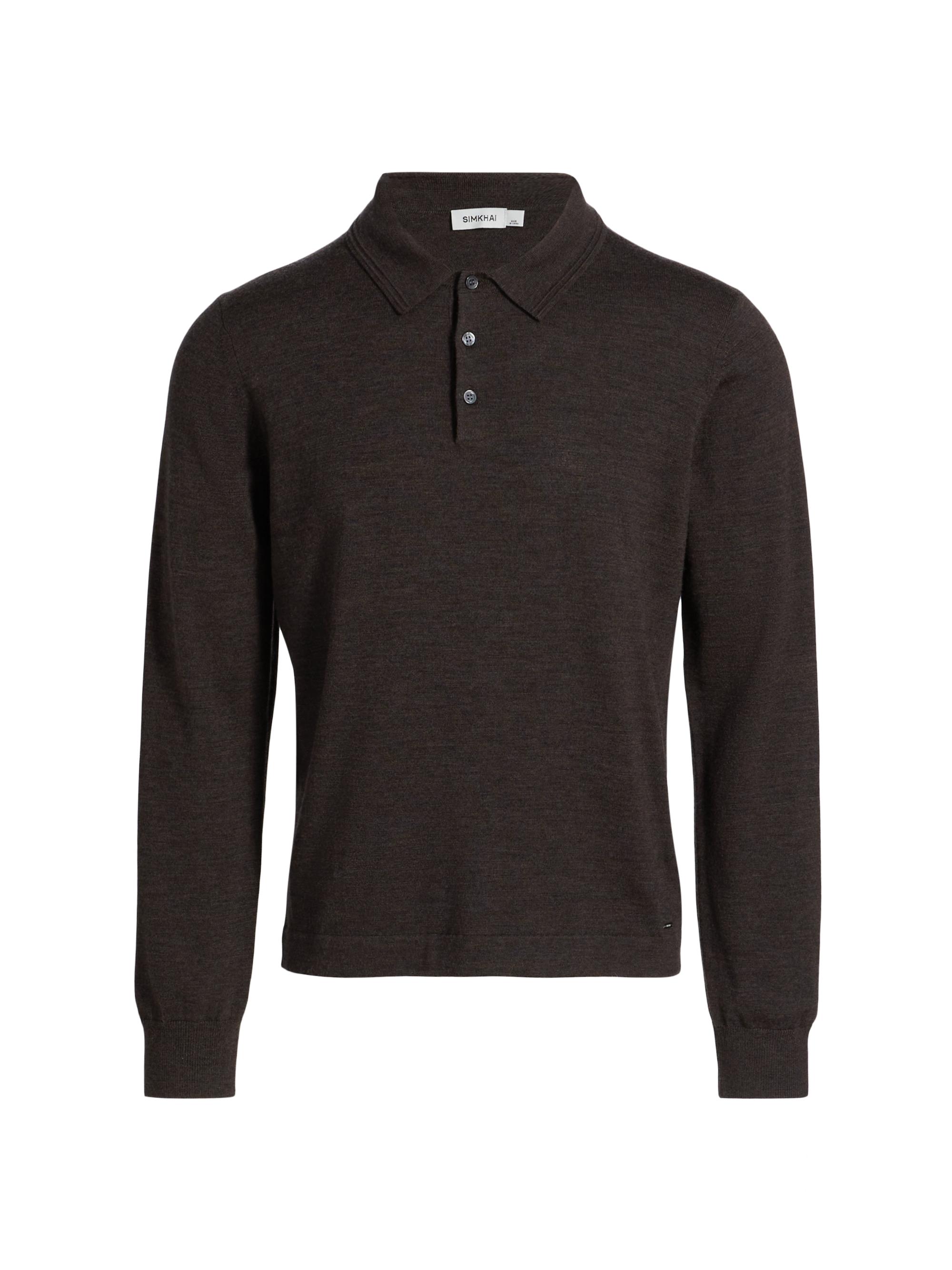 SIMKHAI Men's Reynolds Wool Polo Shirt - Chocolate Melange