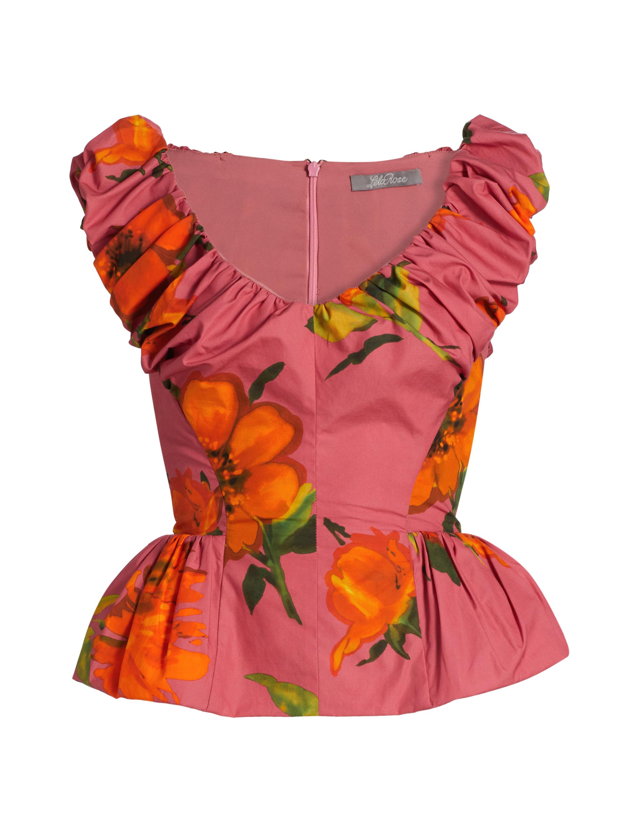 Lela Rose Women's Floral Poplin Peplum Top - Berry Multi