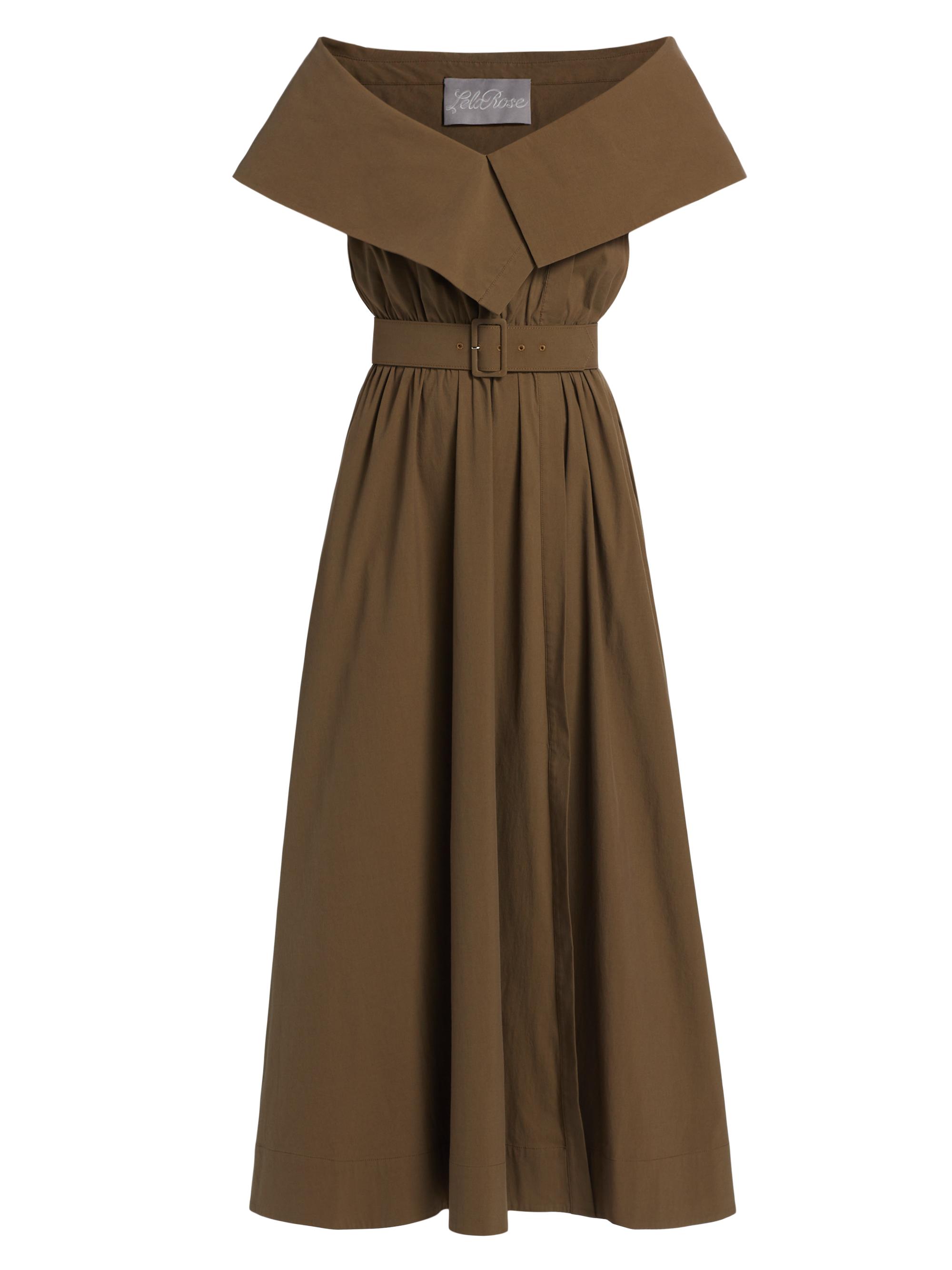 Lela Rose Women's Off-the-Shouder Stretch Cotton A-Line Maxi Dress - Camel