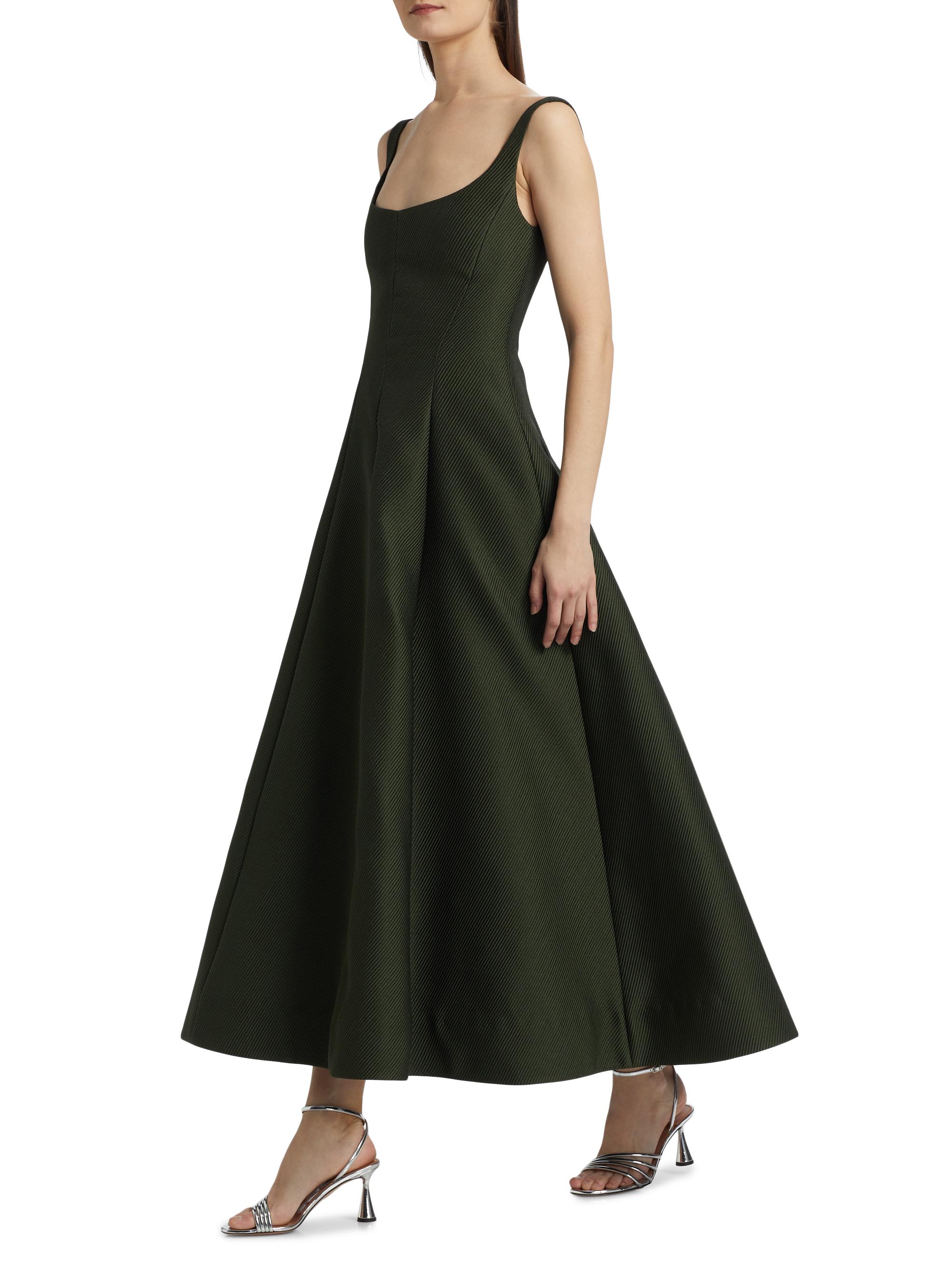 Textured Satin Seam Detail Scoop Neck Midi Dress Forest / 2 / PF259370