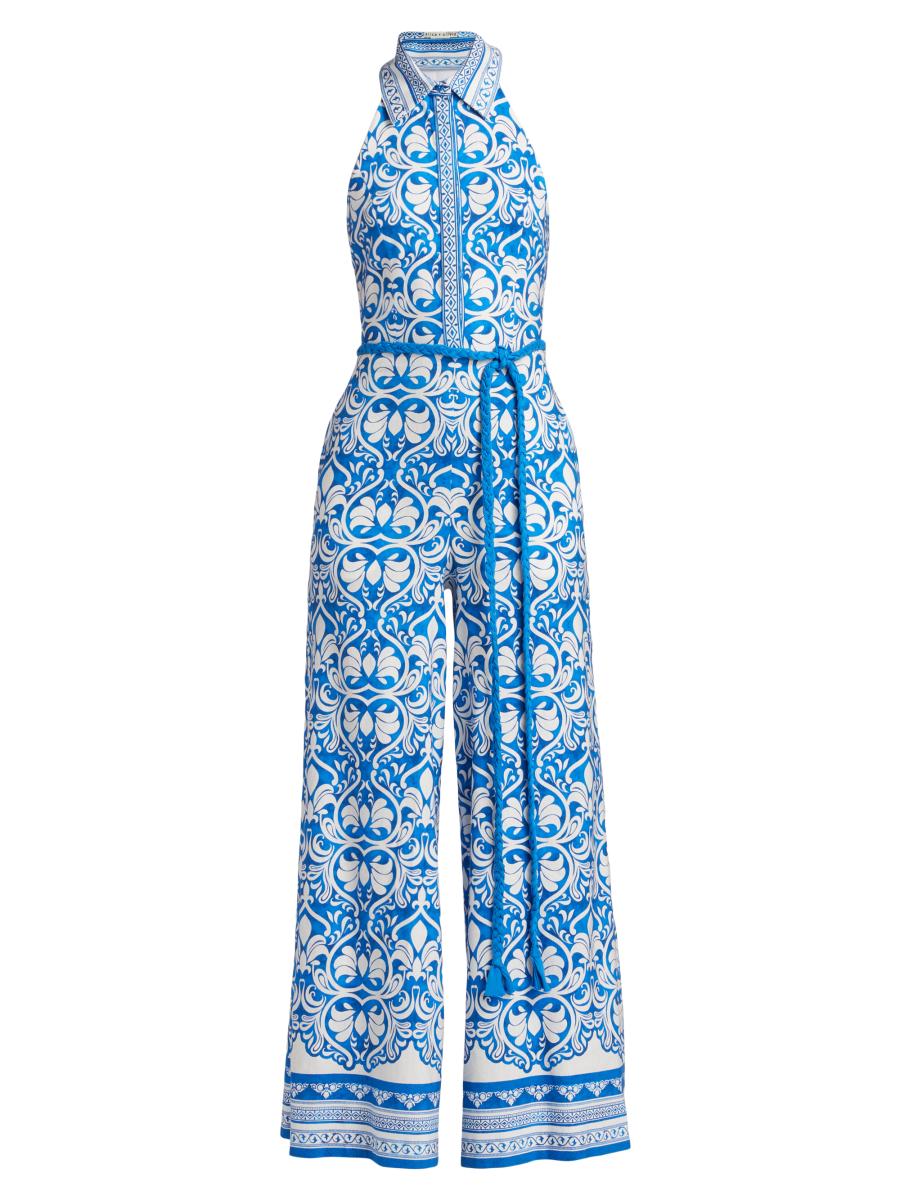 Alice And Olivia Women's Alara Linen-blend Wide Leg Jumpsuit In Blue