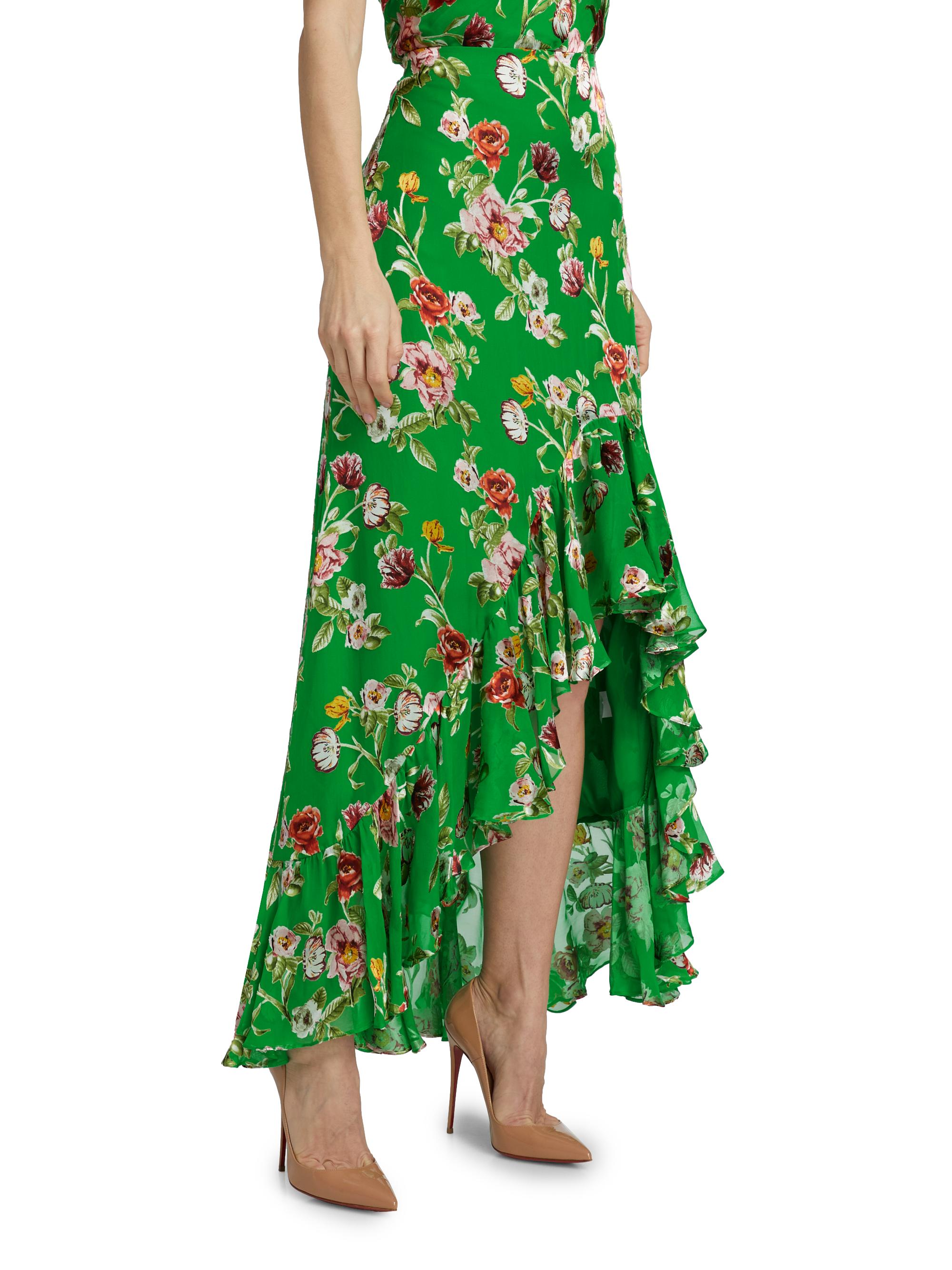 ALICE + OLIVIA Soraya Floral Ruffle-Trim Skirt | Saks Fifth Avenue