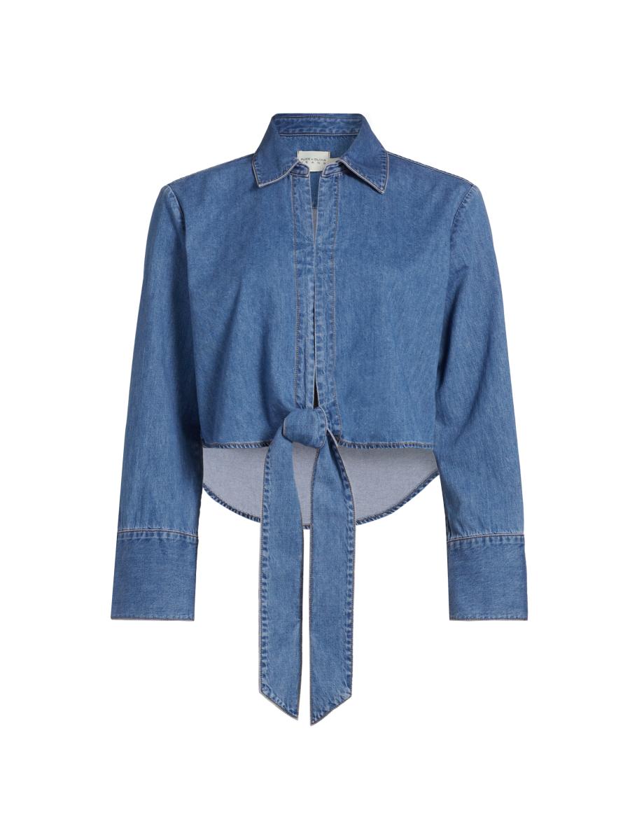 Alice + Olivia Hannon Chambray Tie-Front Top | Saks Fifth Avenue